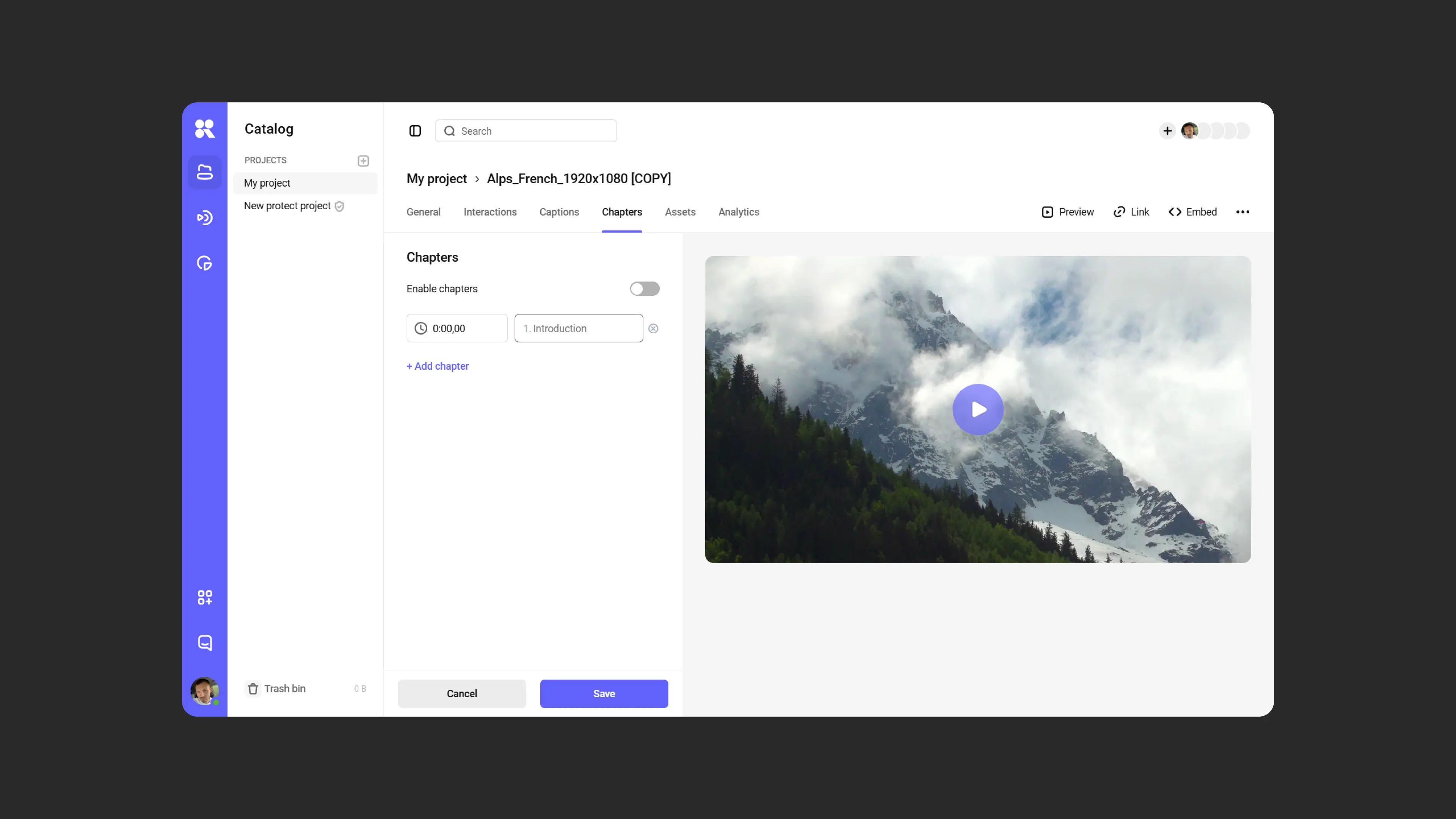 Adding chapters to a video