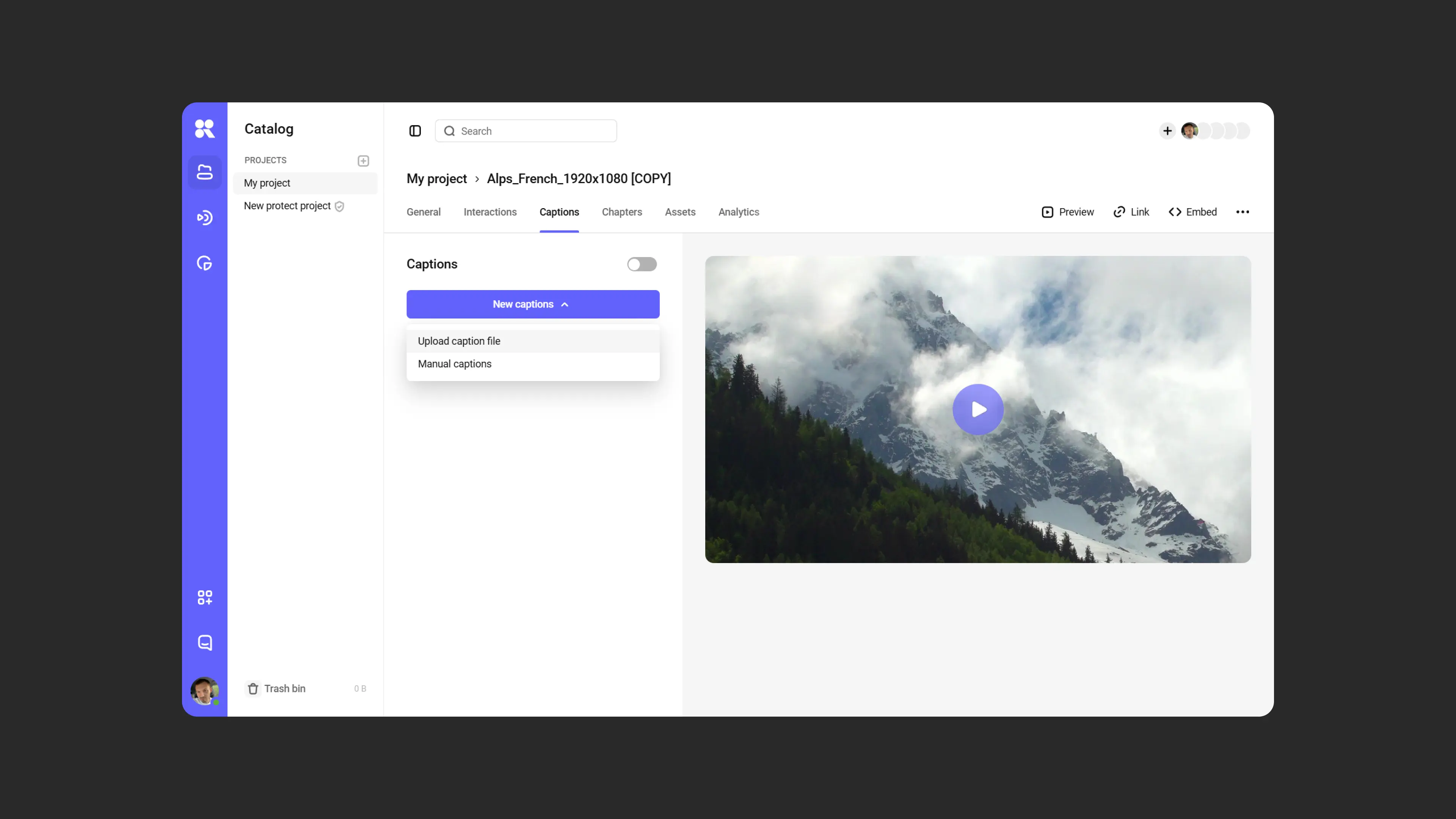 Uploading subtitles in video settings