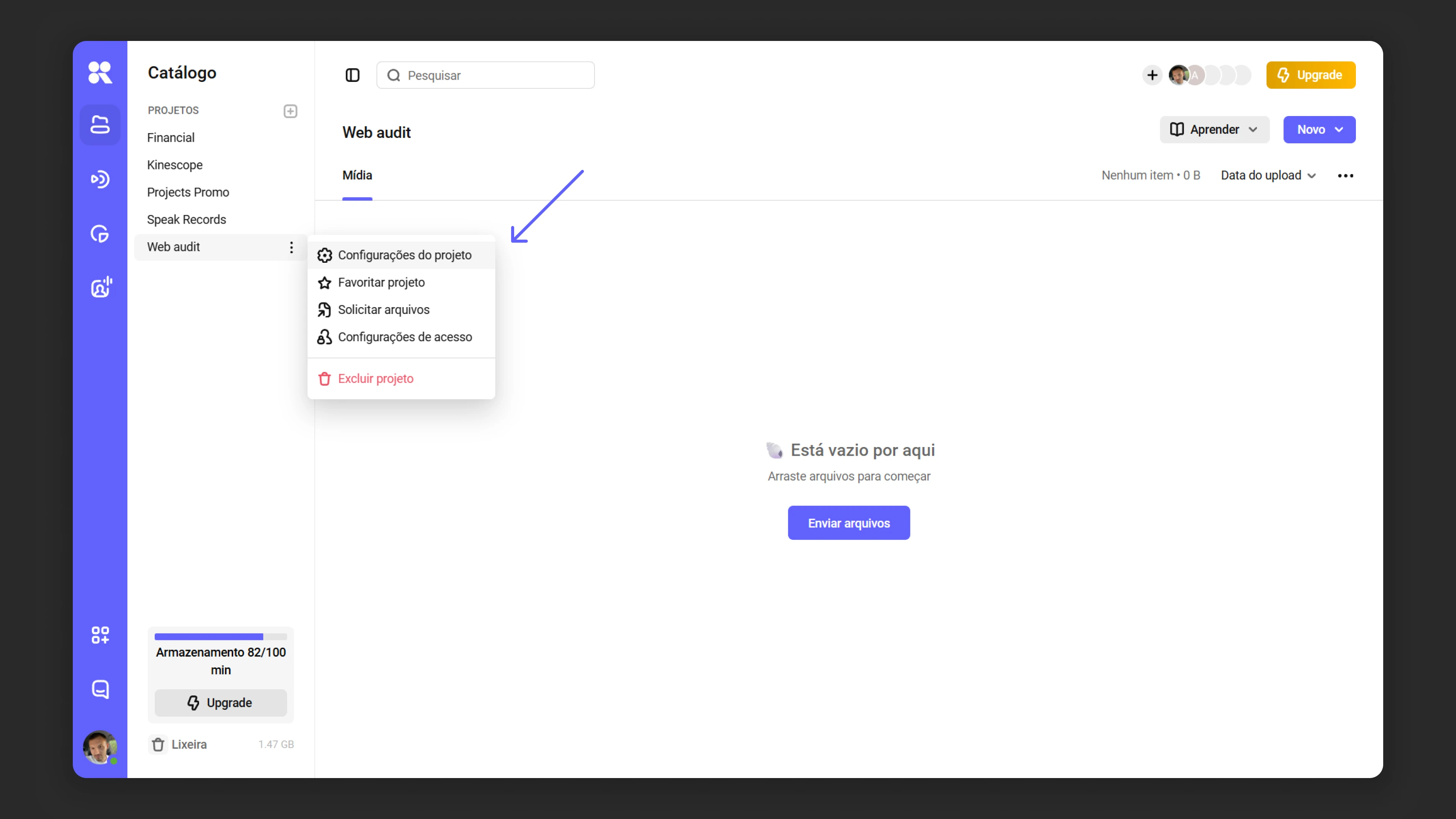 Project settings in the catalog