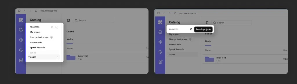 Searching the project list and drag-and-drop for reordering