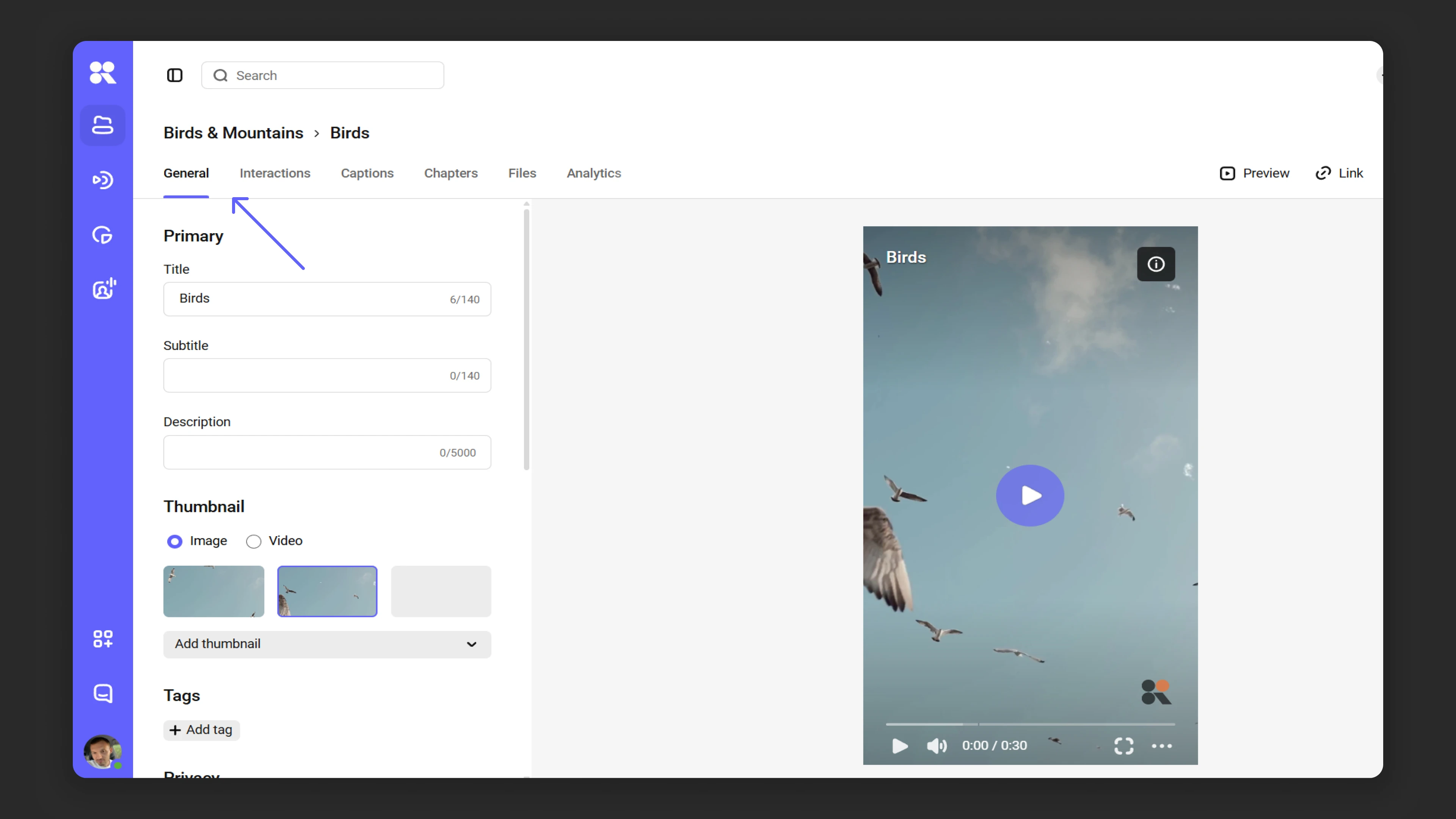 General media file settings tab