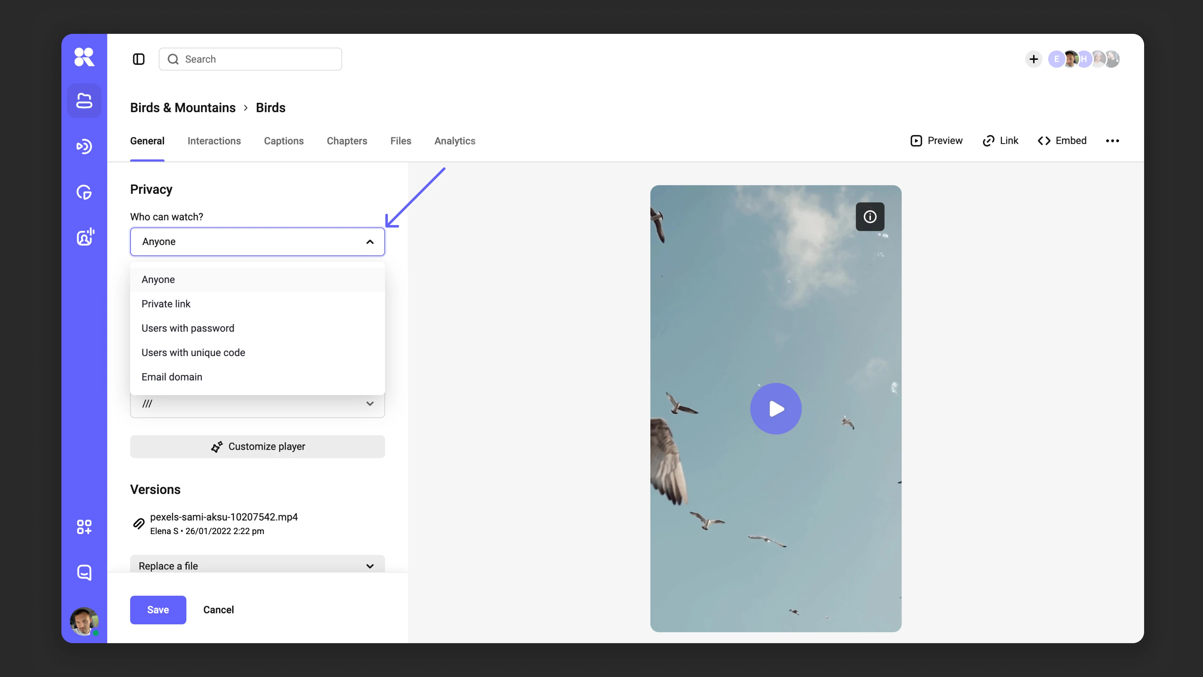 Video access settings in privacy configuration