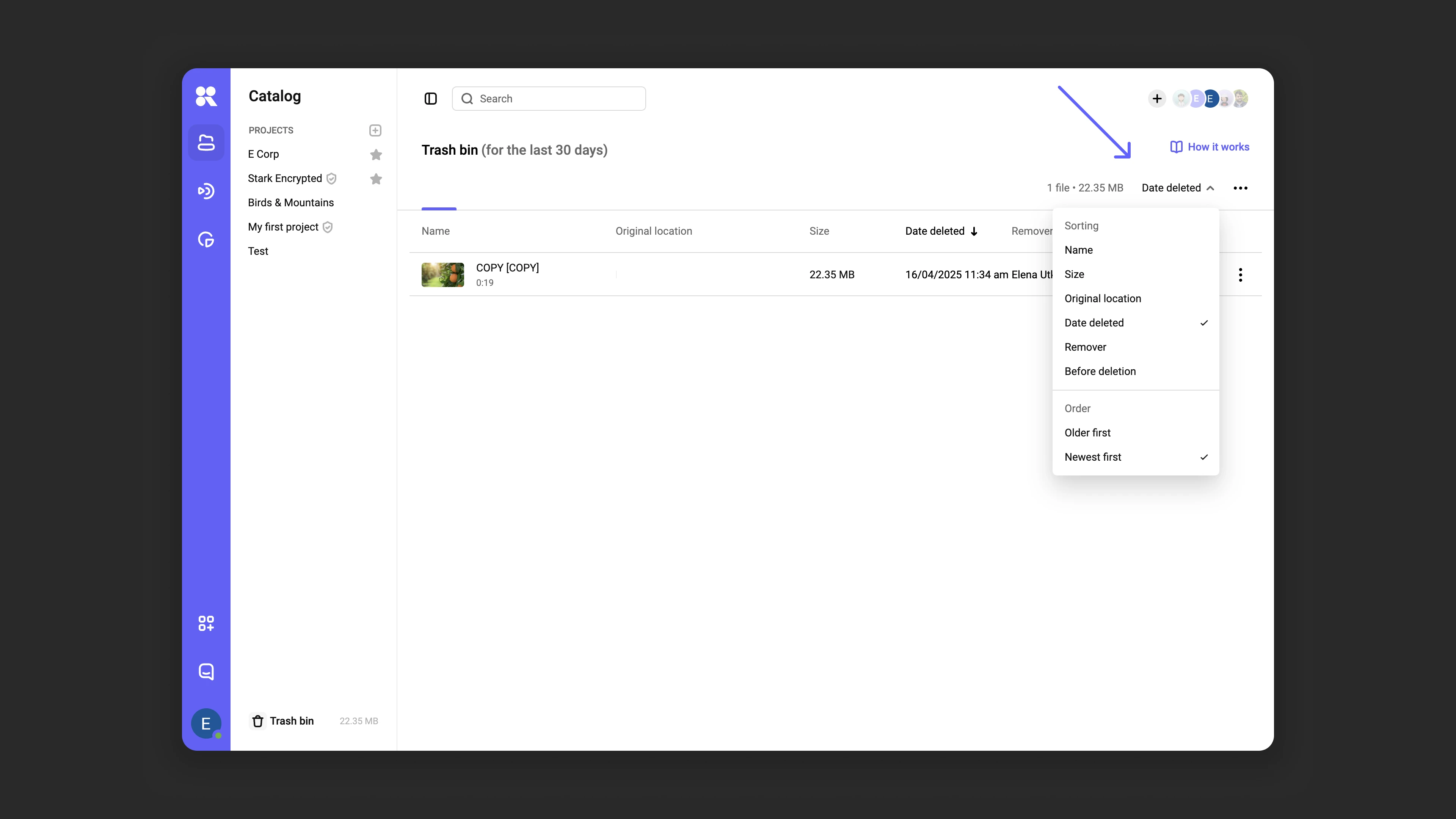 Configuring file retention period in the bin