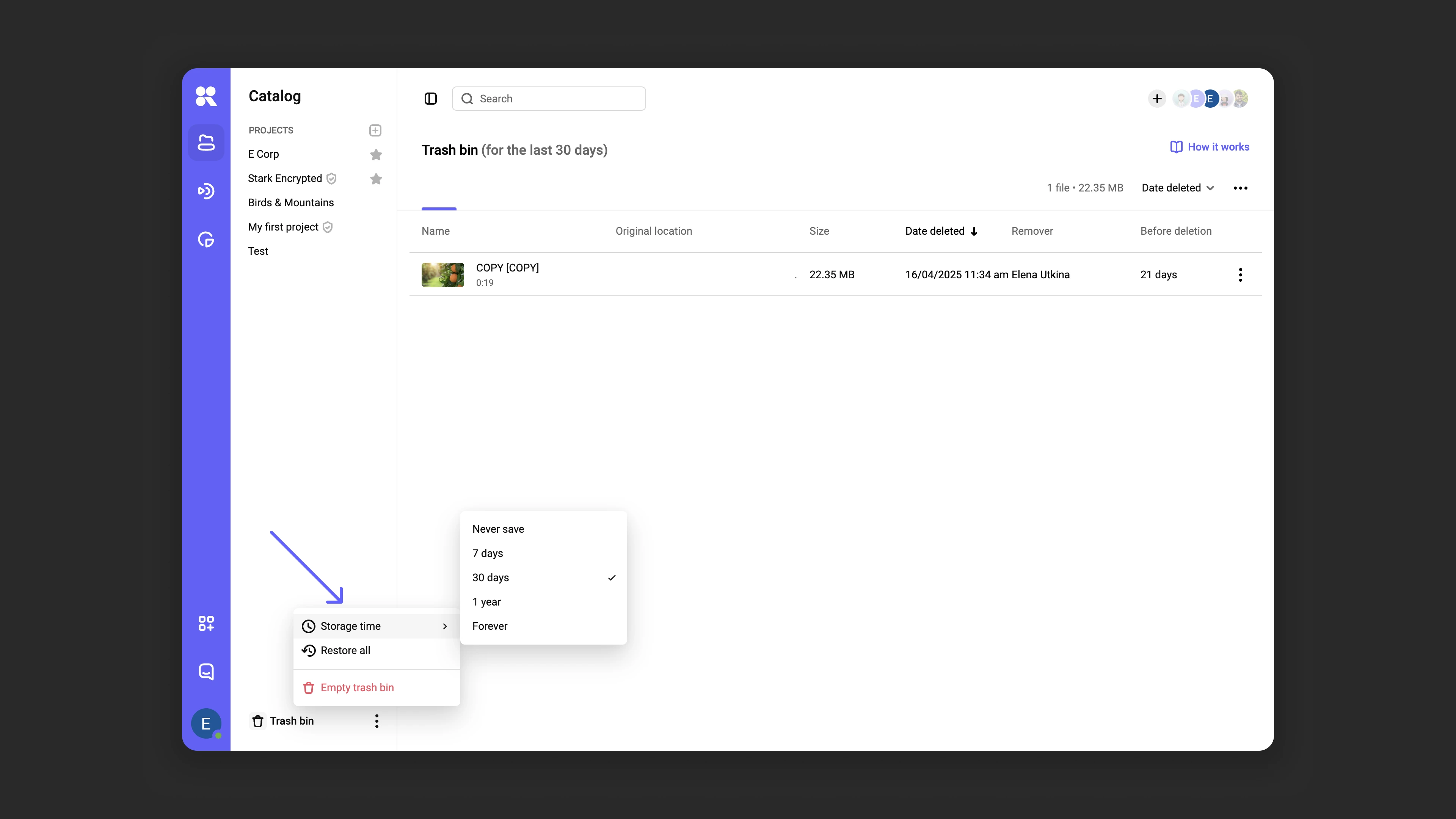 Sorting and searching files in the bin