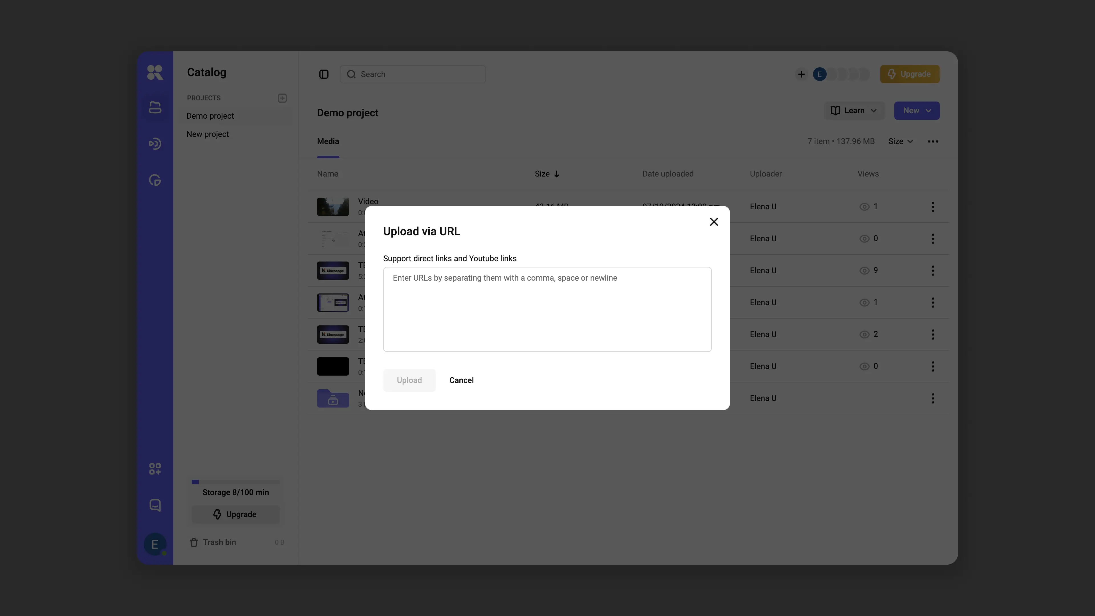 Uploading video by link