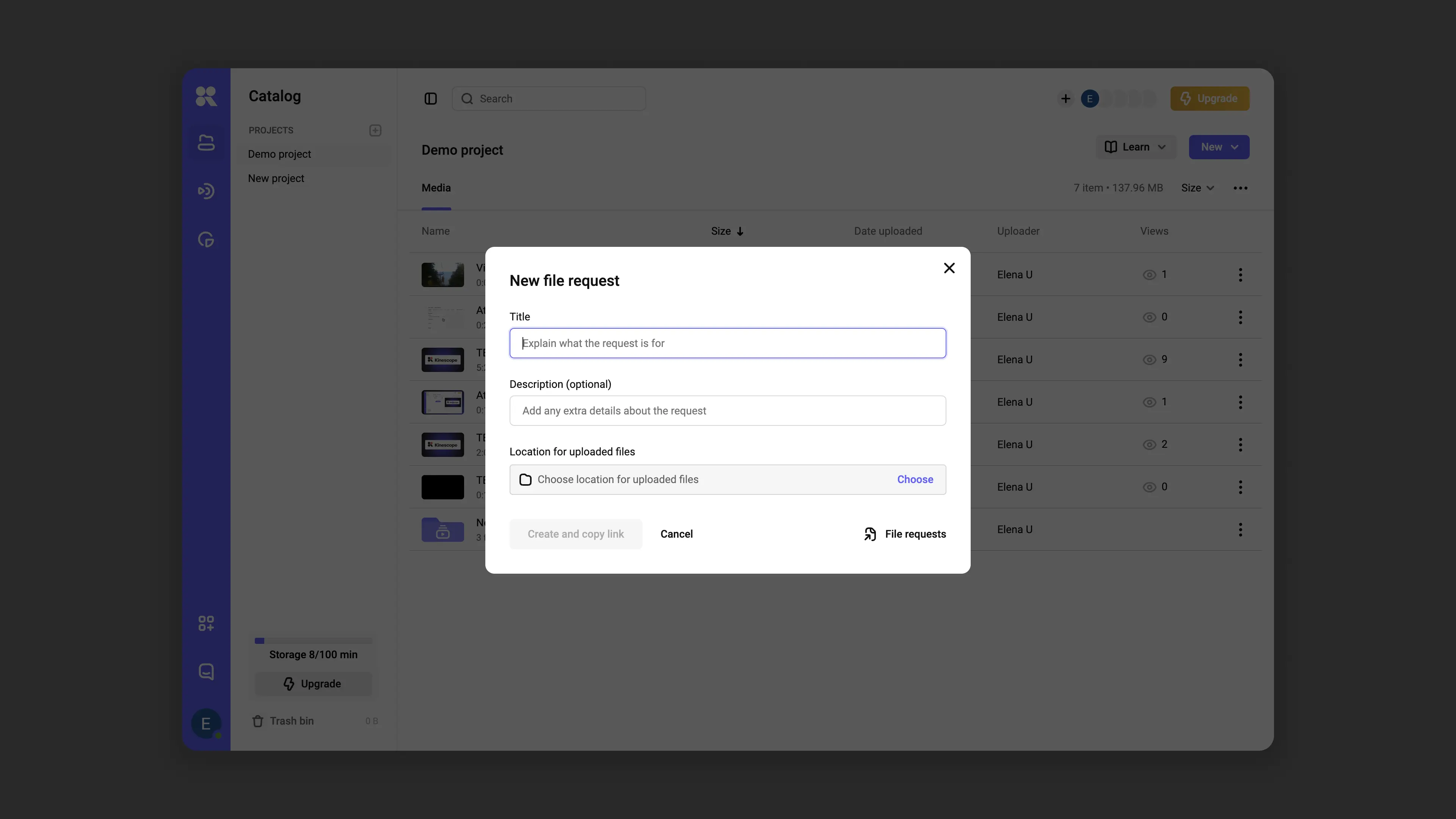 Creating a file request