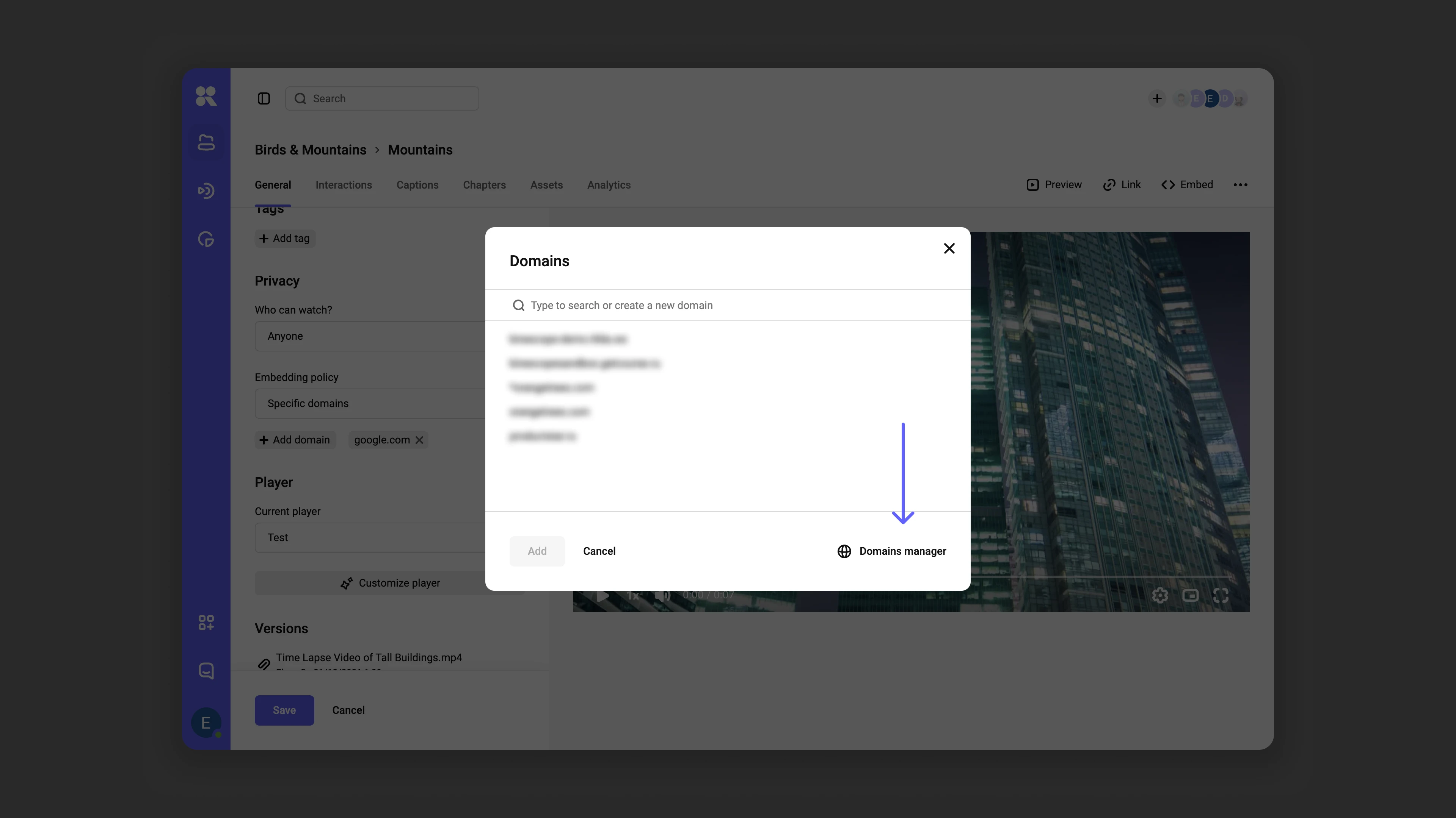 Managing domains in Kinescope