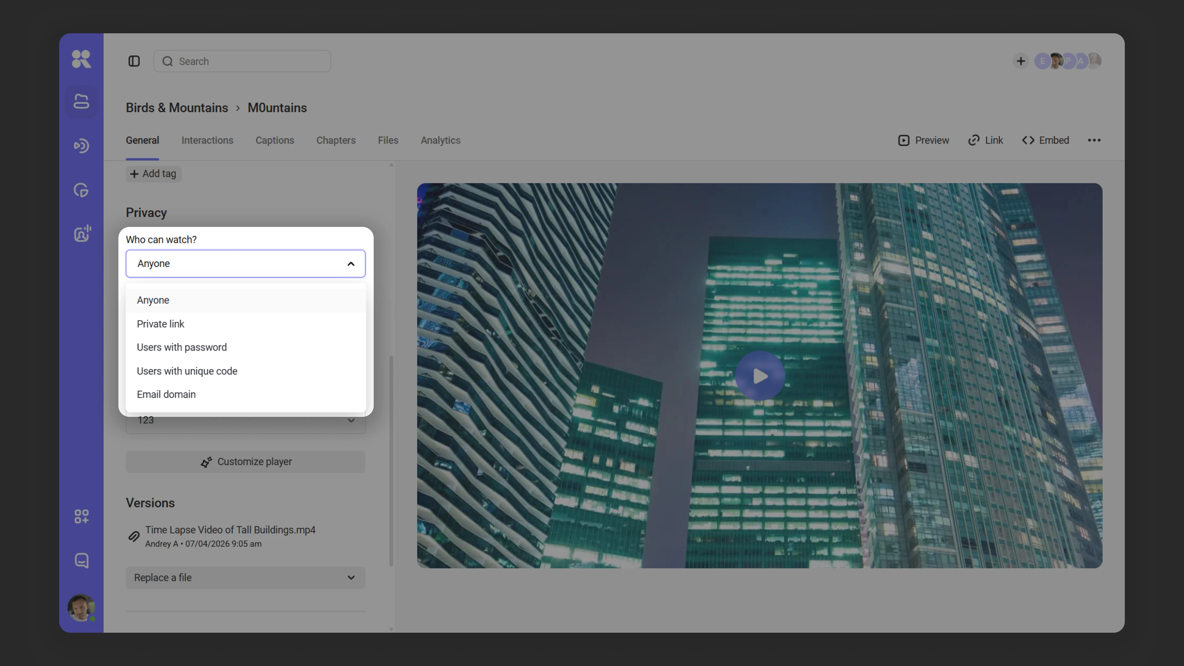 Video access settings in privacy configuration