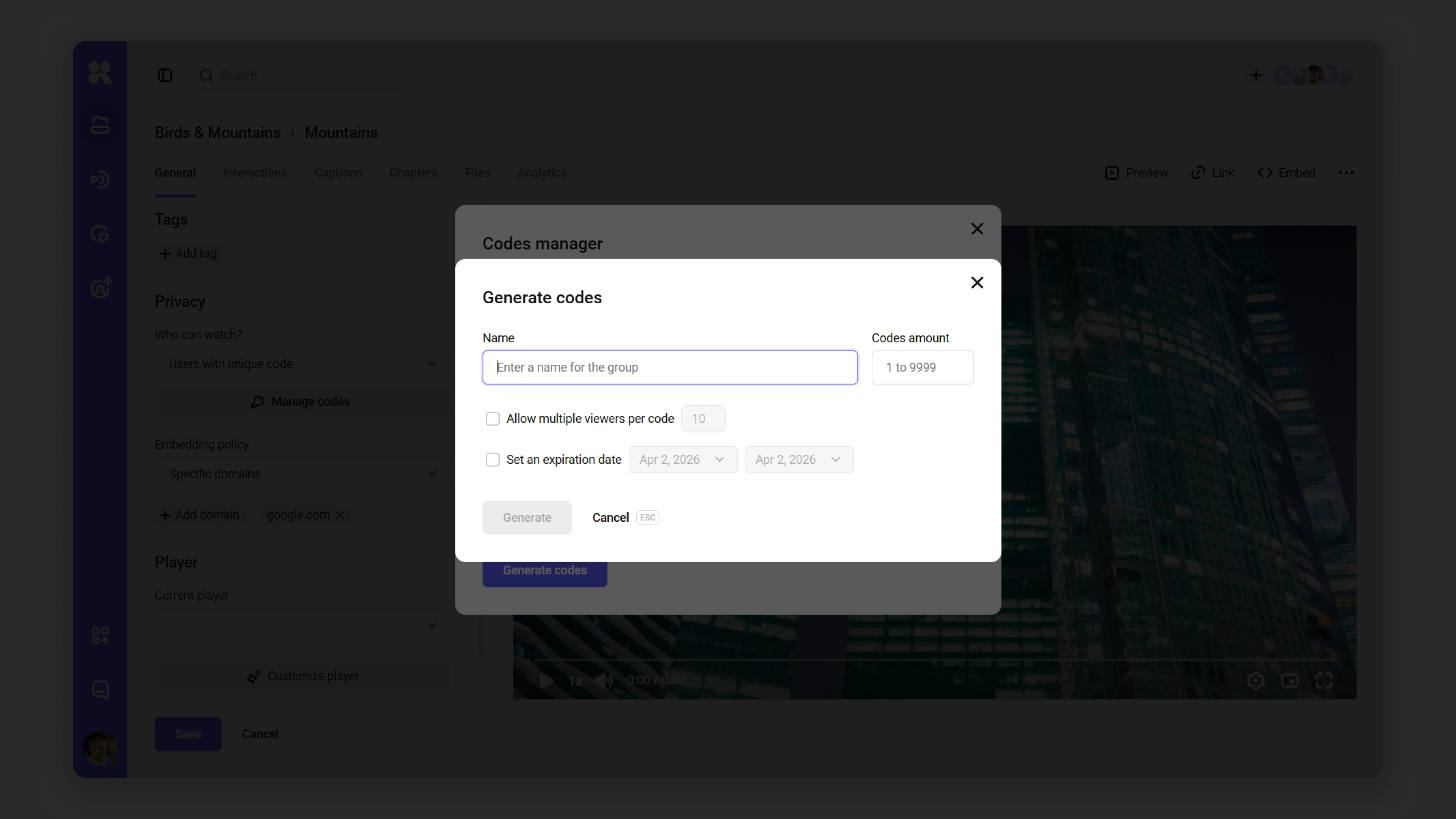 Code generation form