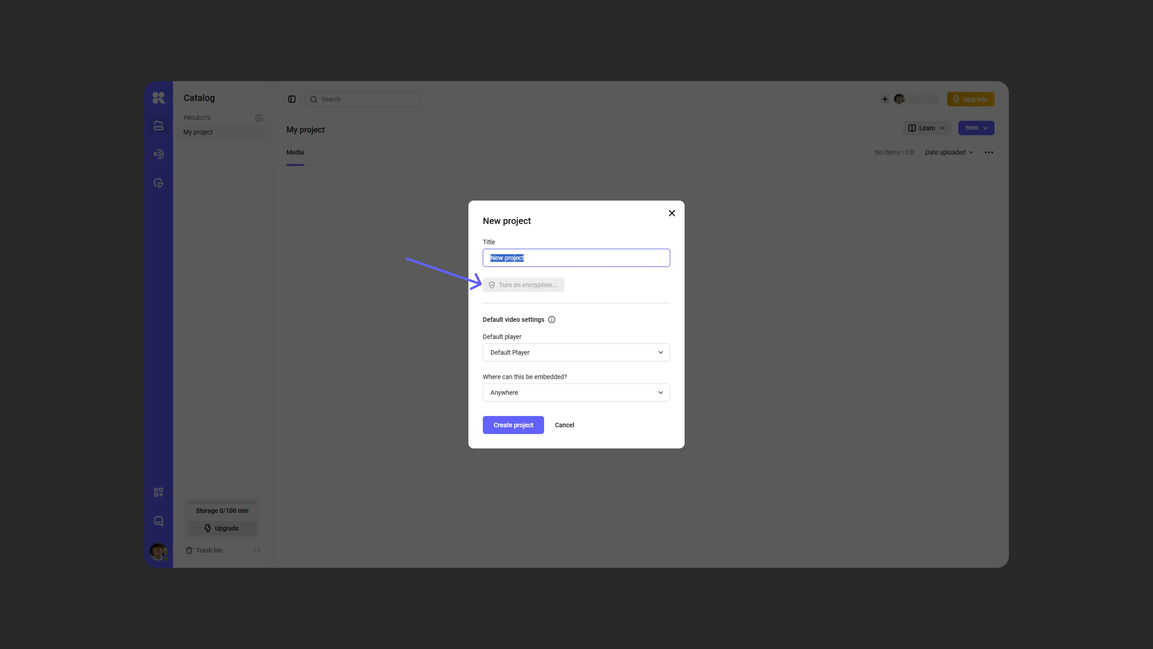 Enabling encryption in project settings