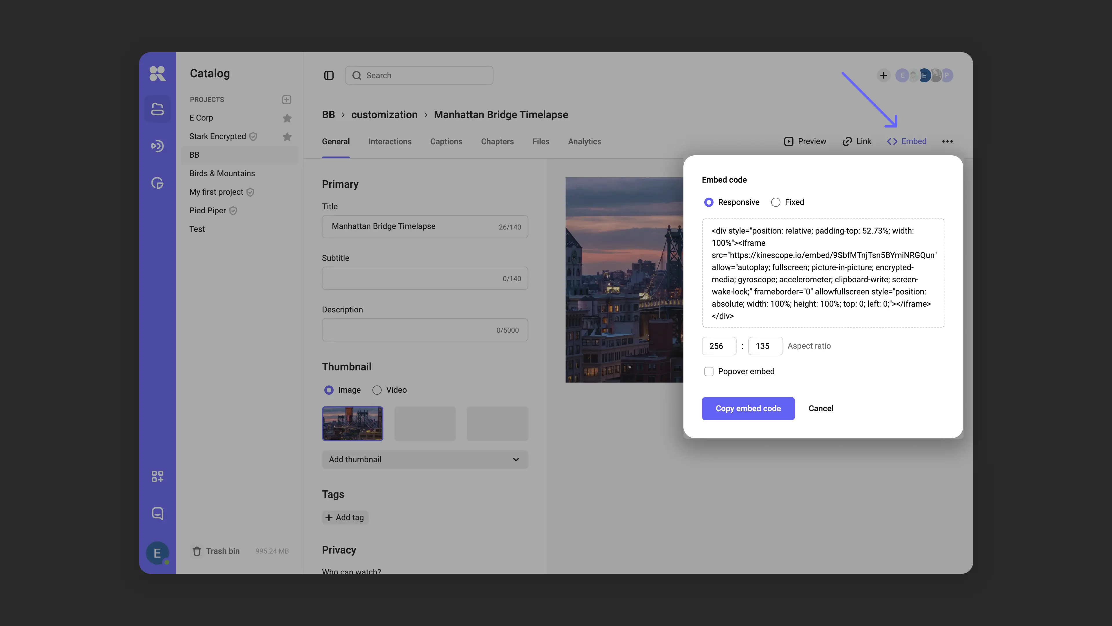 Embedding a video from Kinescope