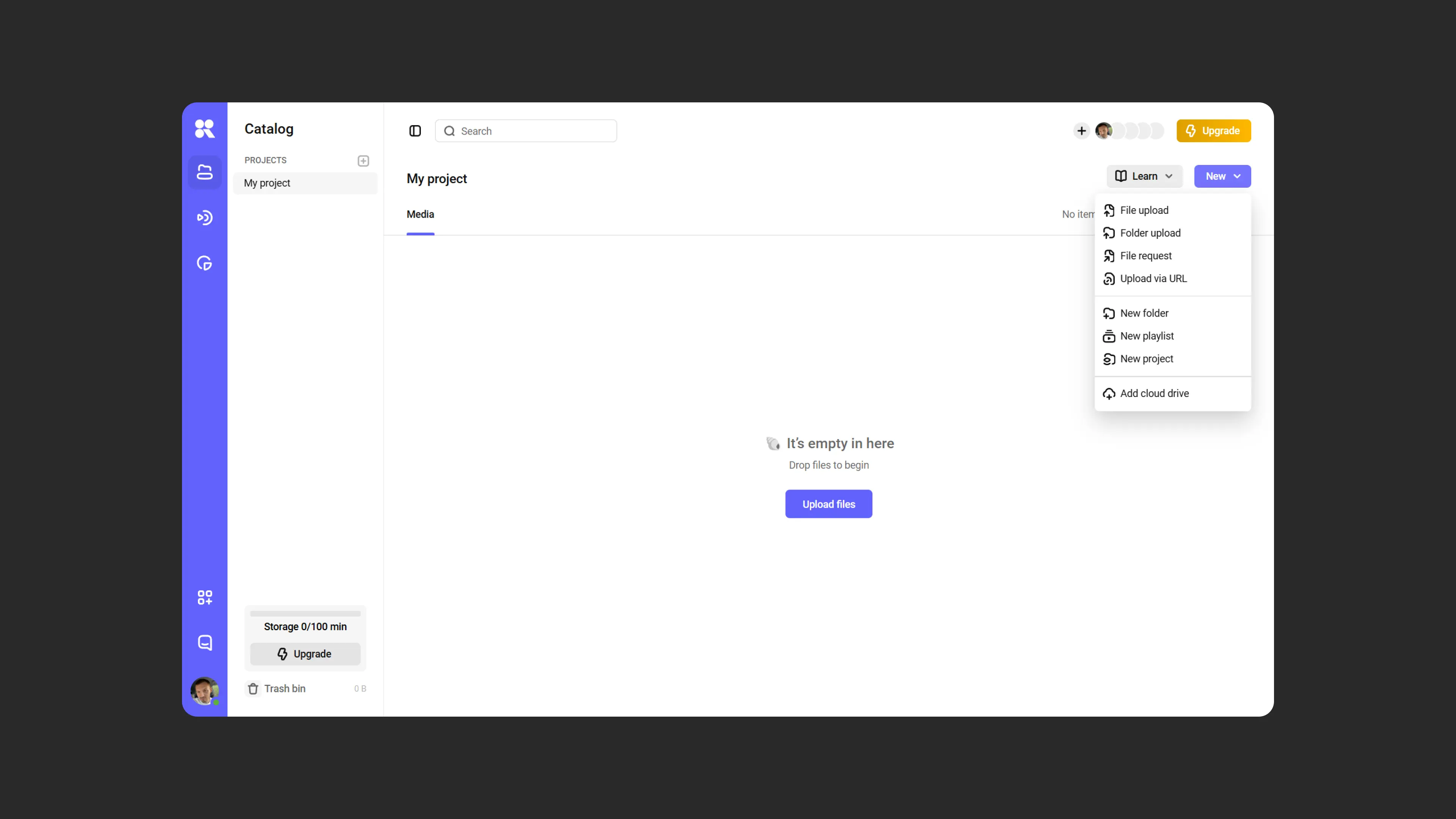 Uploading a media file in Kinescope