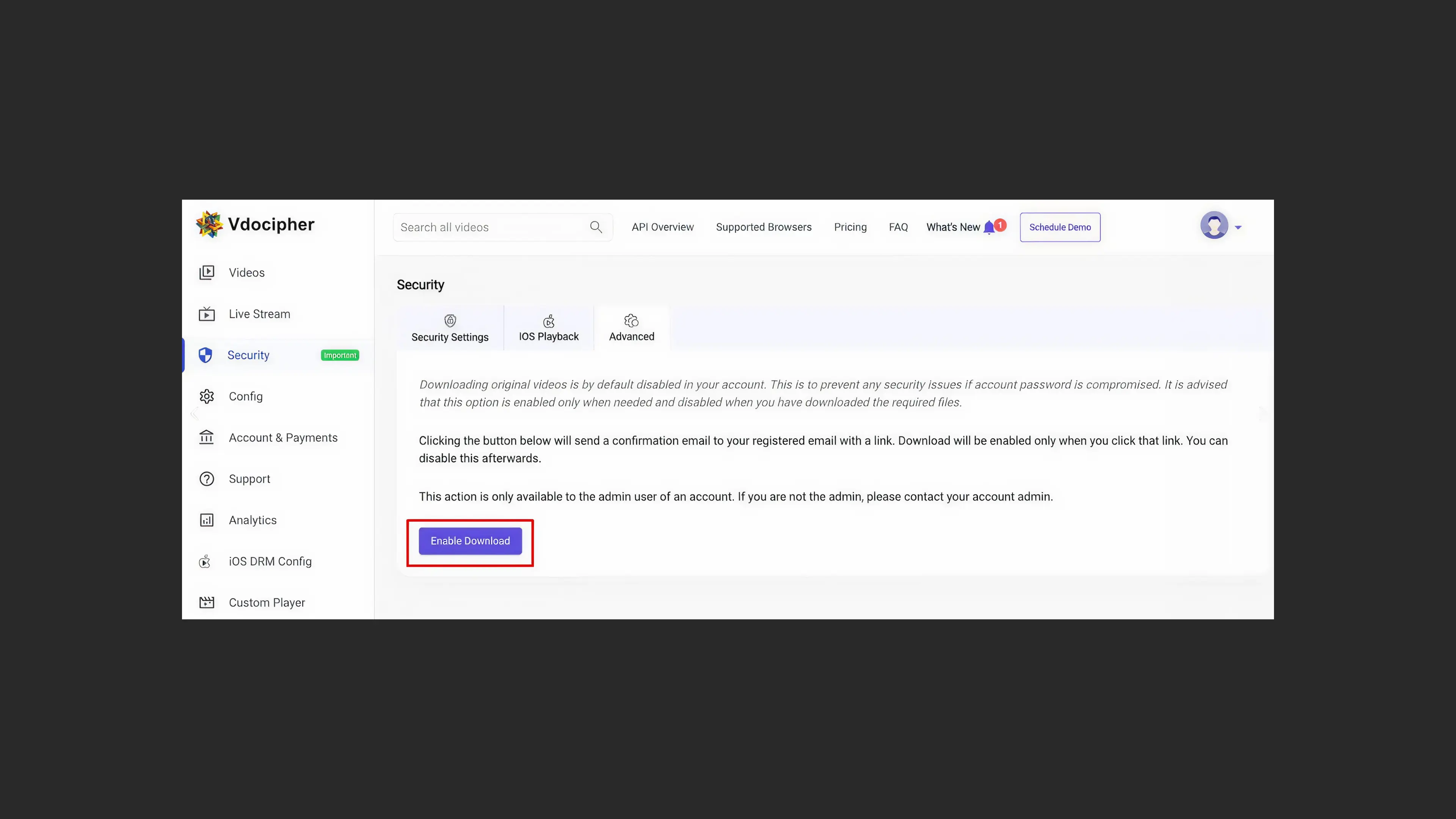 Enabling original video download in VdoCipher
