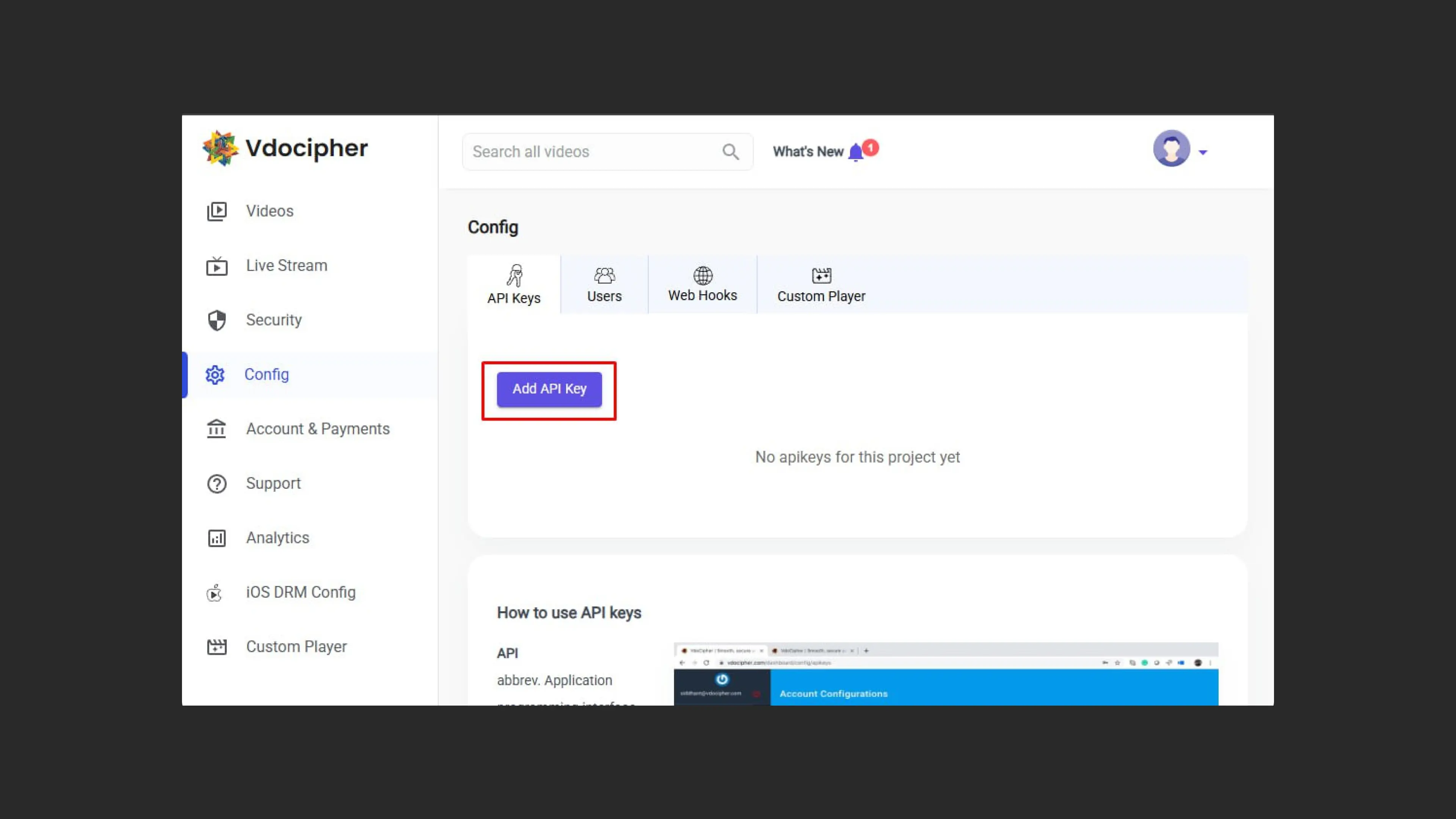 Creating an API Key in VdoCipher