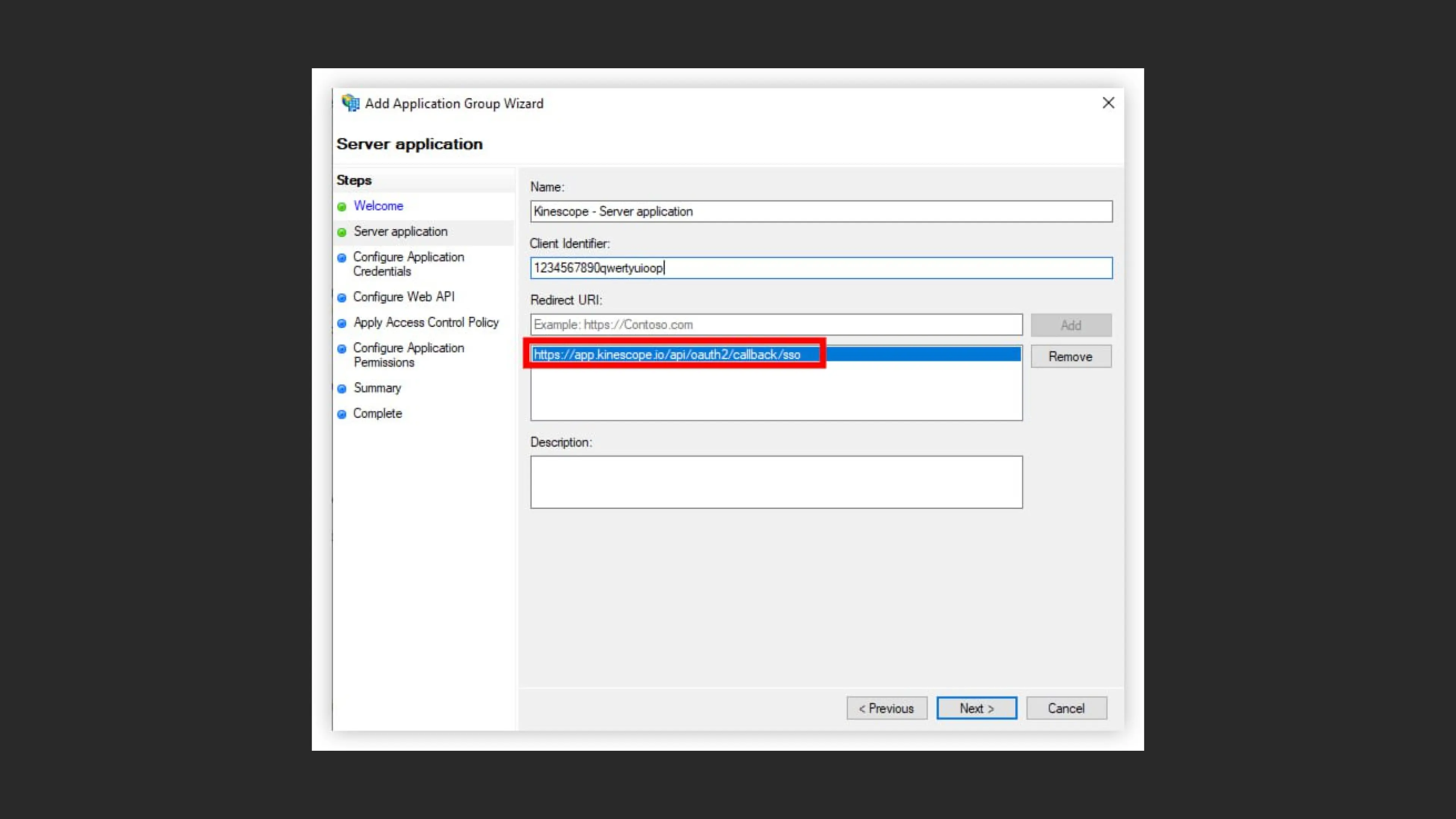 Configuring Server Application in AD FS