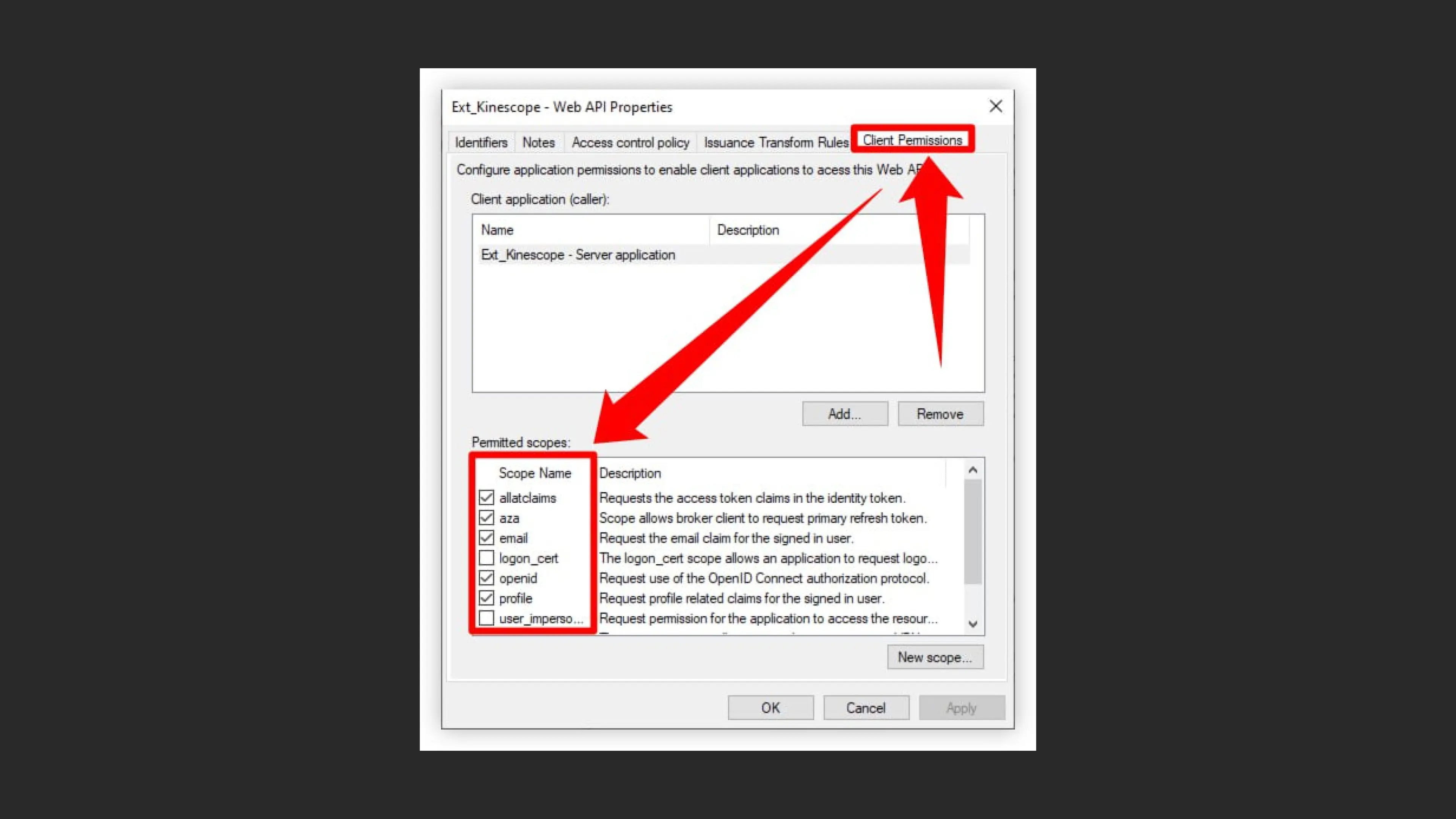 Configuring permitted scopes in AD FS