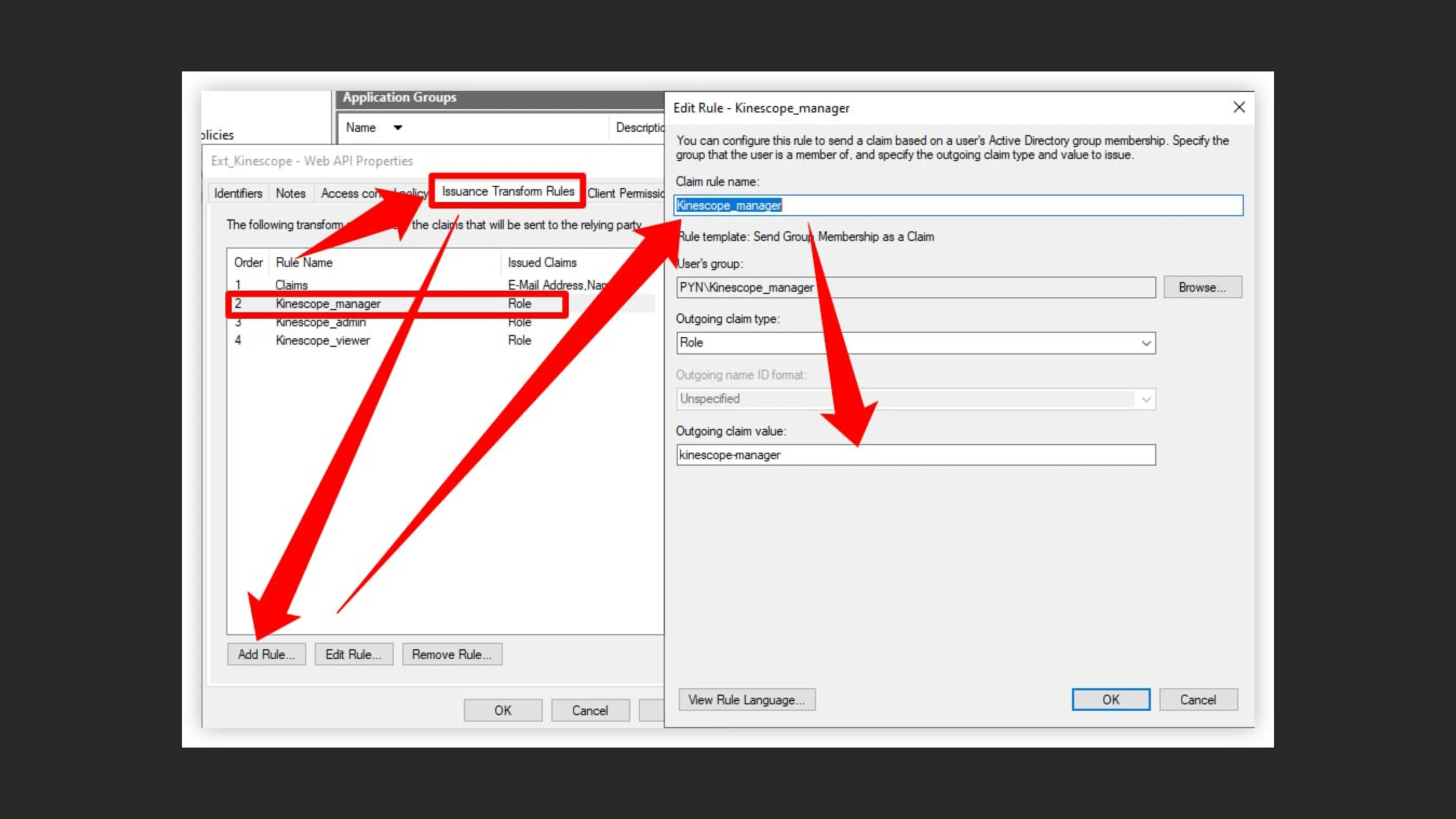 Adding a rule for the manager role in AD FS