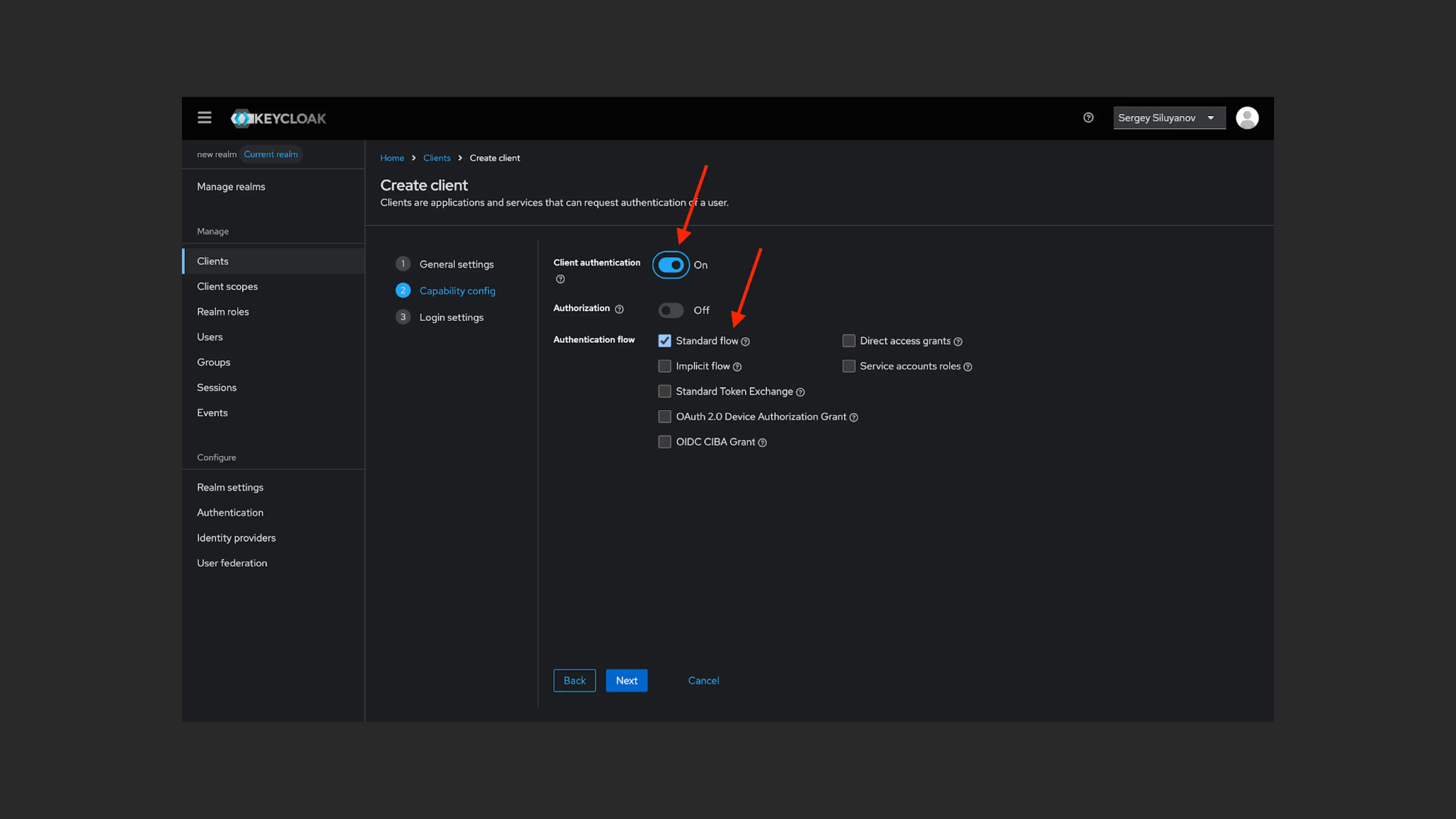 Configuring the authentication flow in Keycloak