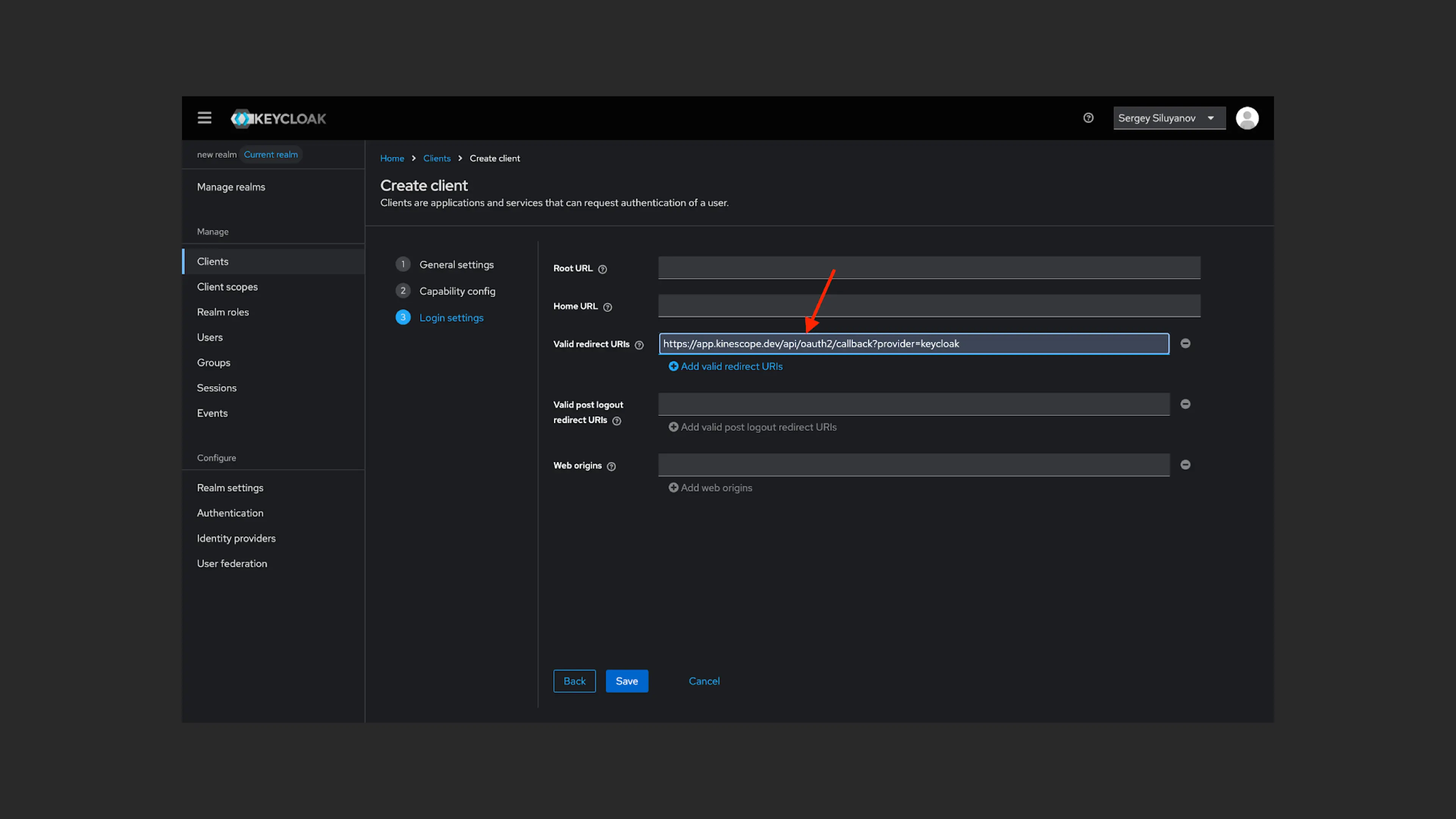 Configuring redirect URL in Keycloak
