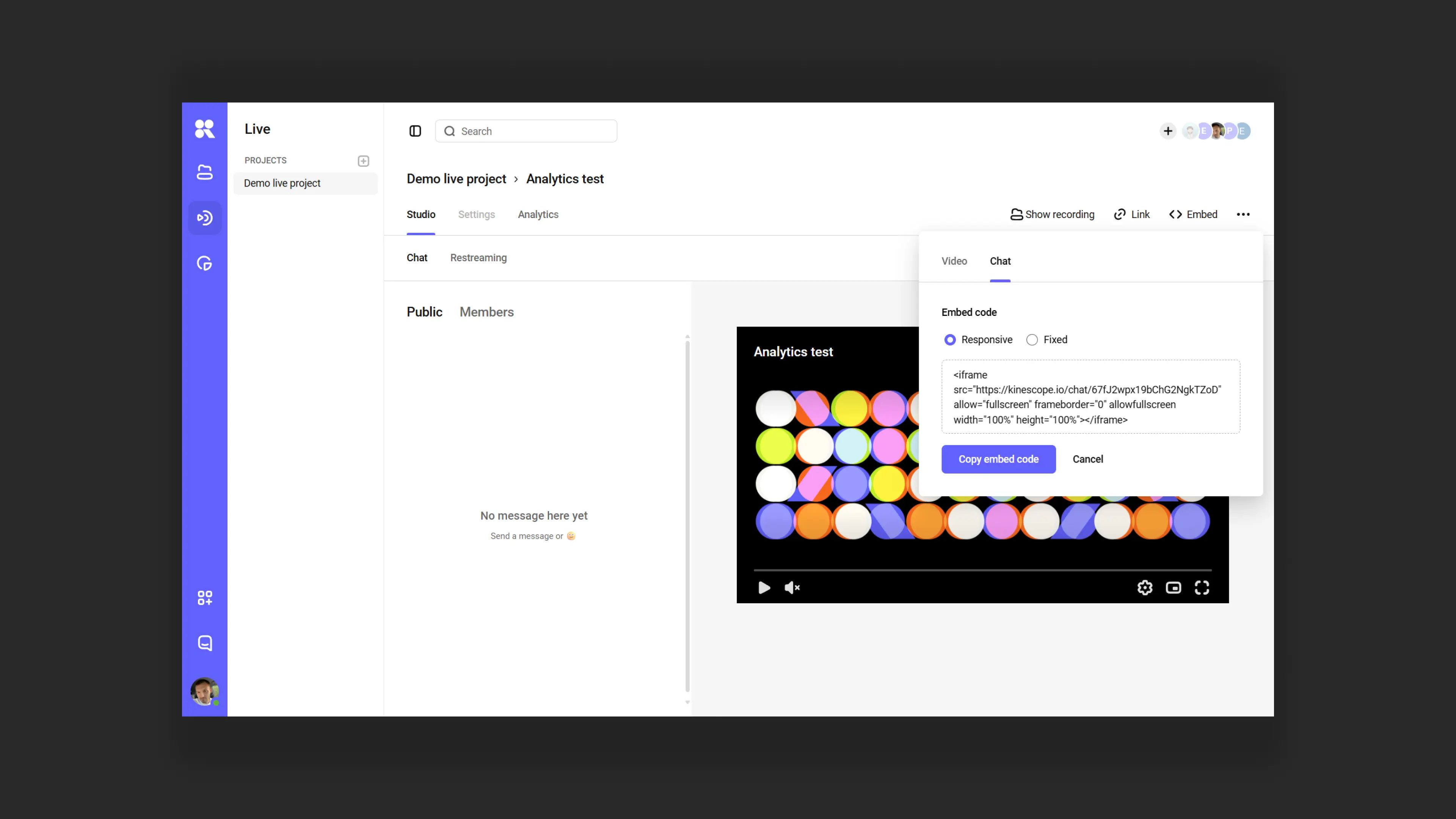 Live stream chat in Kinescope player