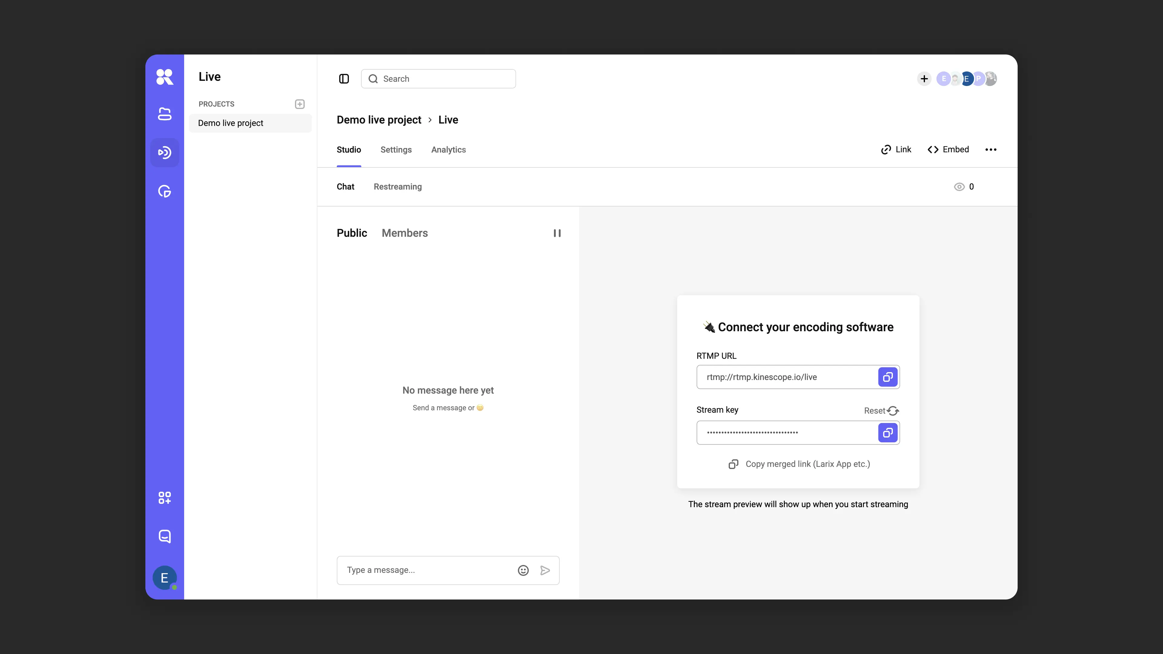 Connecting encoding software to Kinescope stream