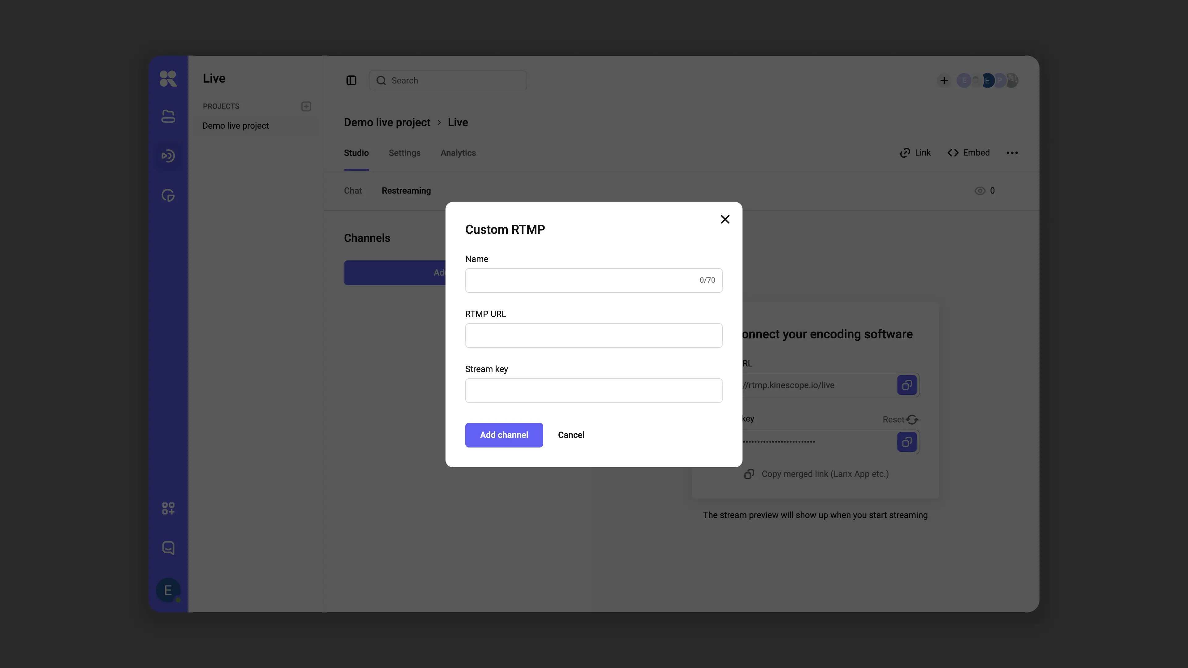 Restreaming configuration in Kinescope