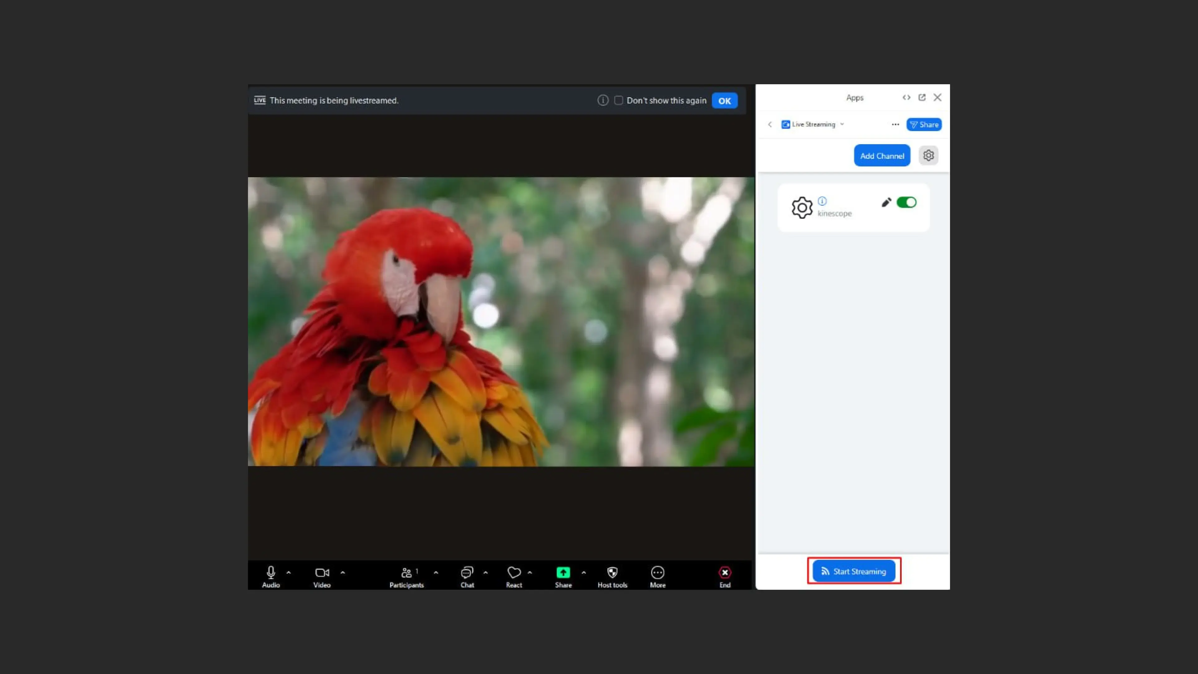 Saving updated stream settings in Zoom