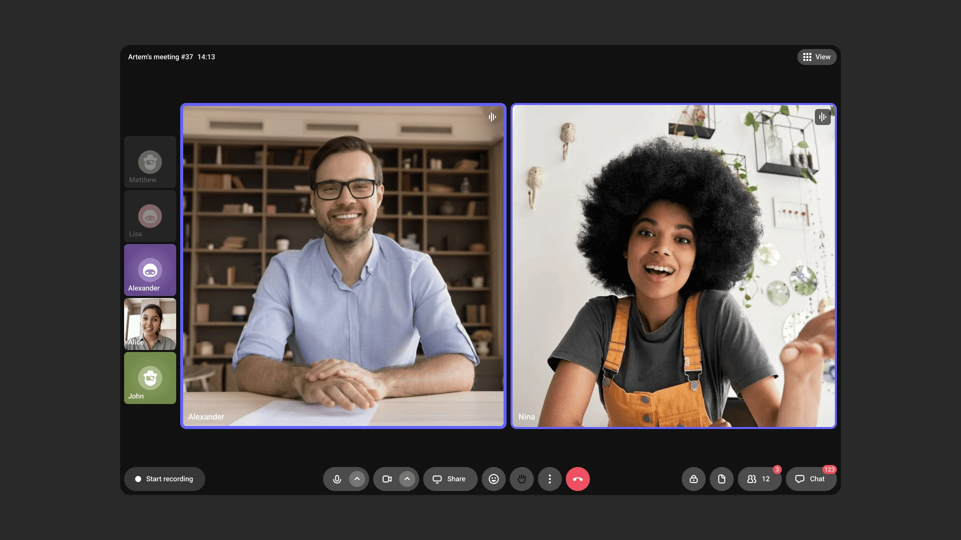 Video call interface in Speak
