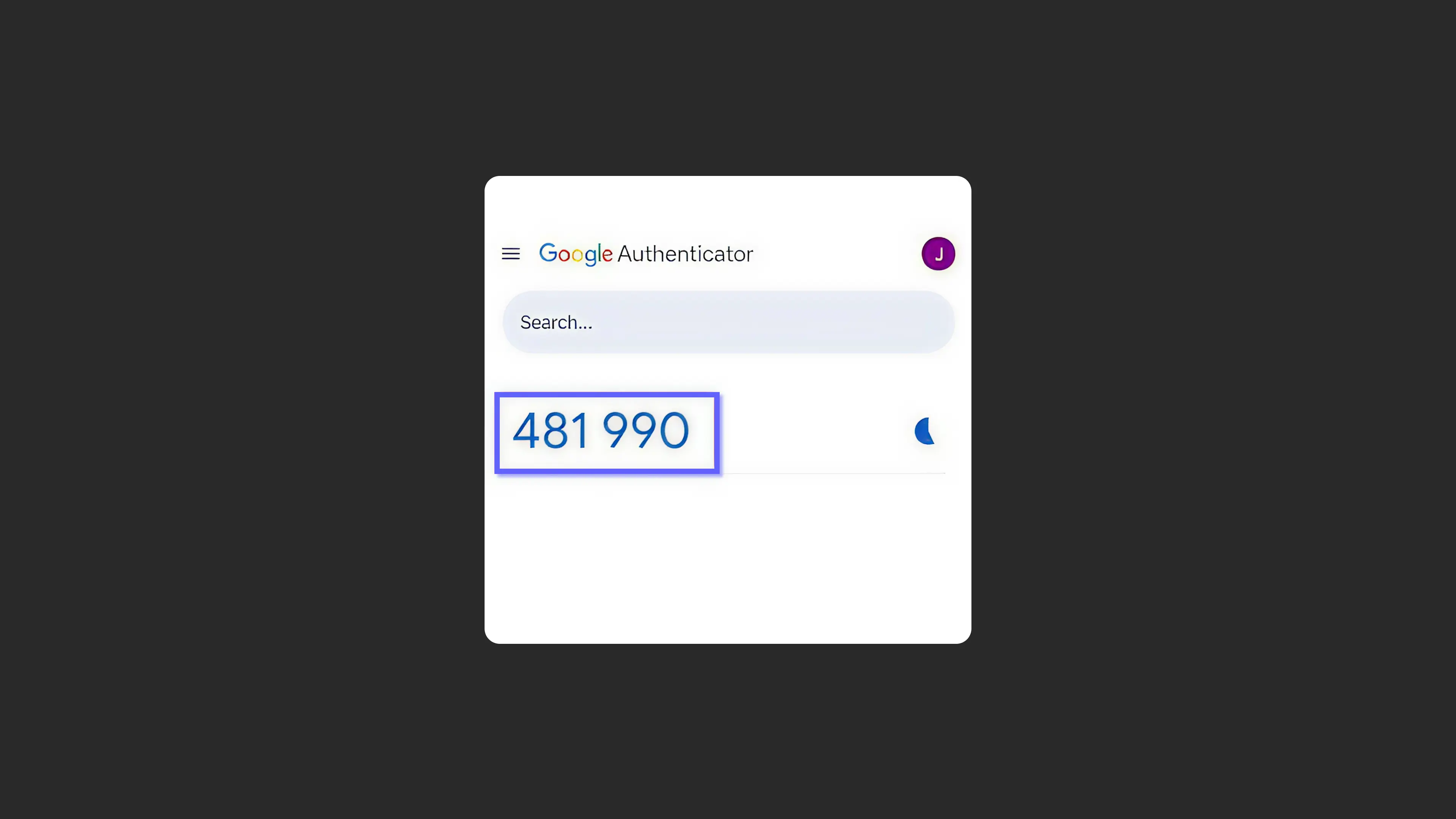 Entering the code from the authenticator app