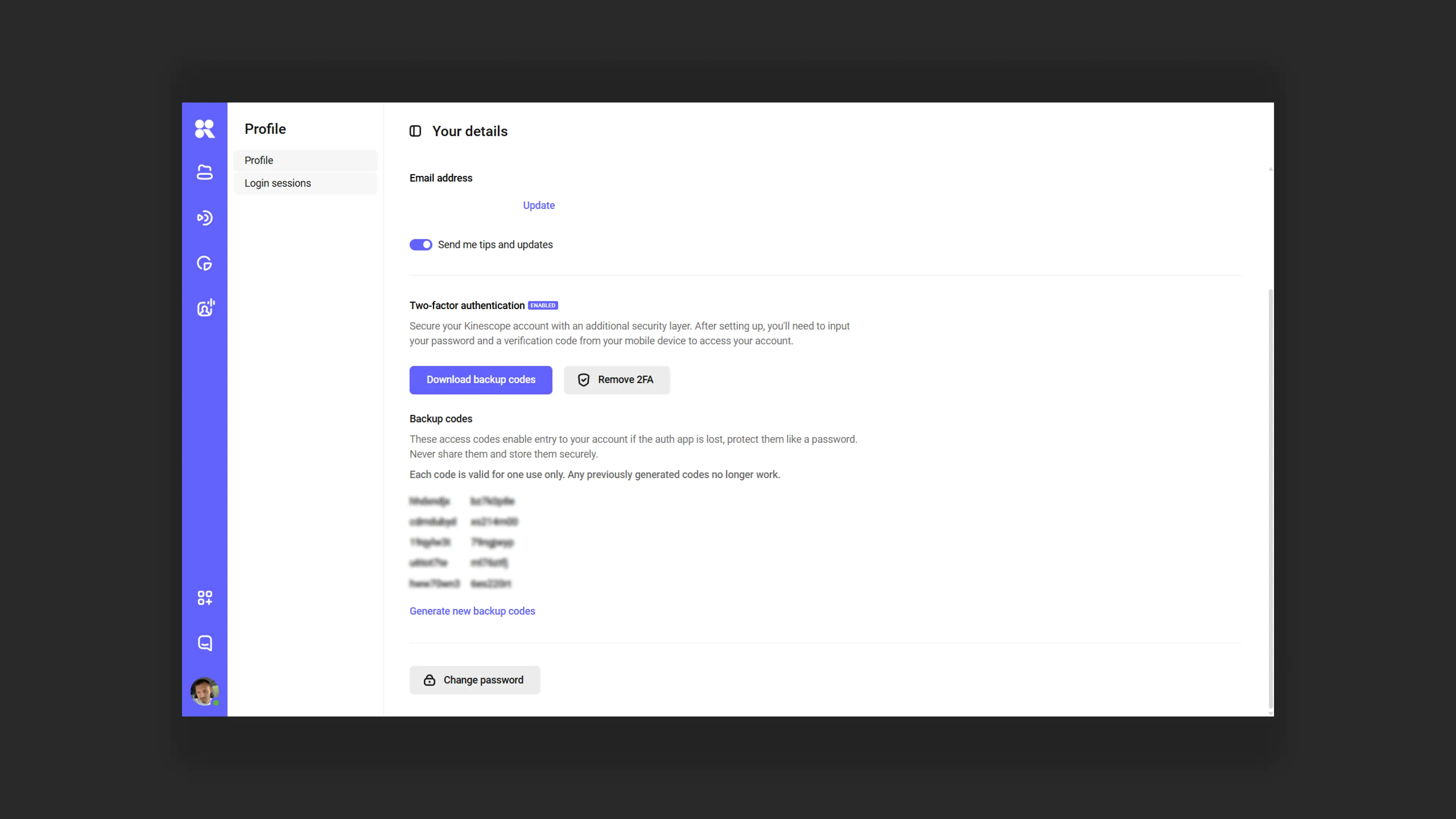 Saving backup codes for 2FA