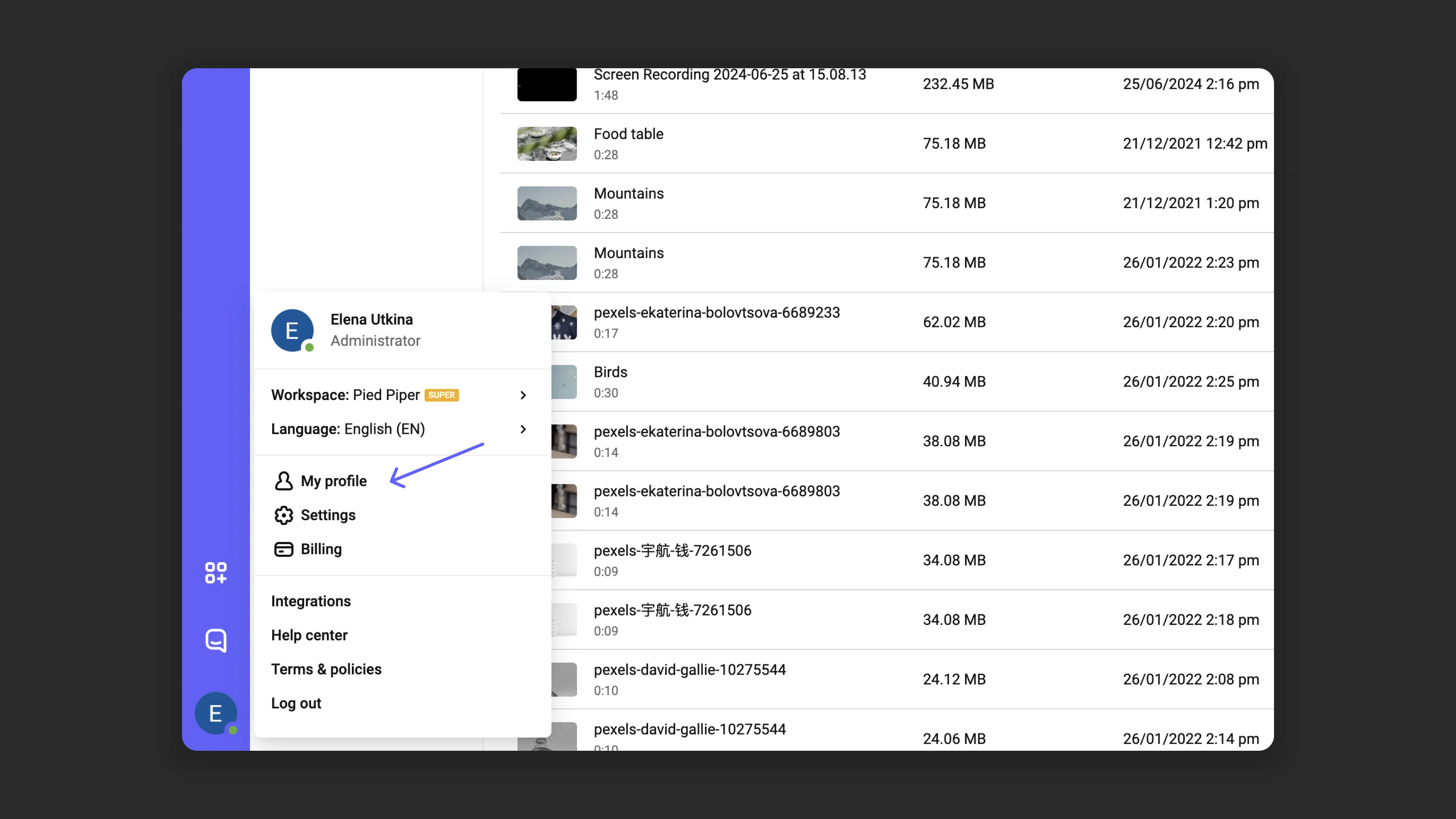 Accessing profile settings