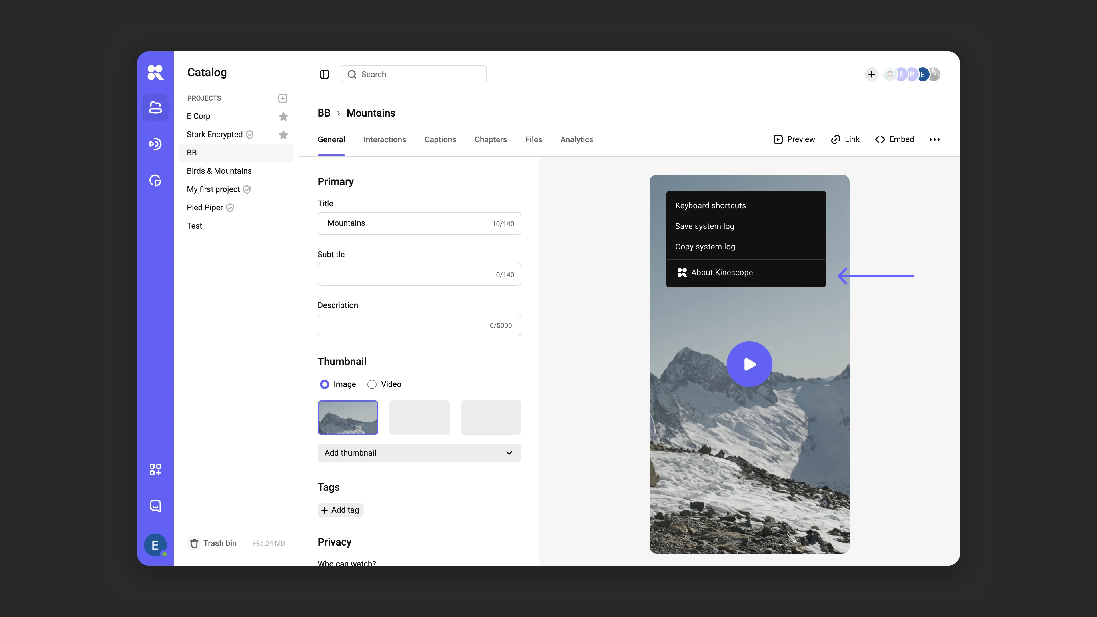 Player context menu and SEO optimization settings