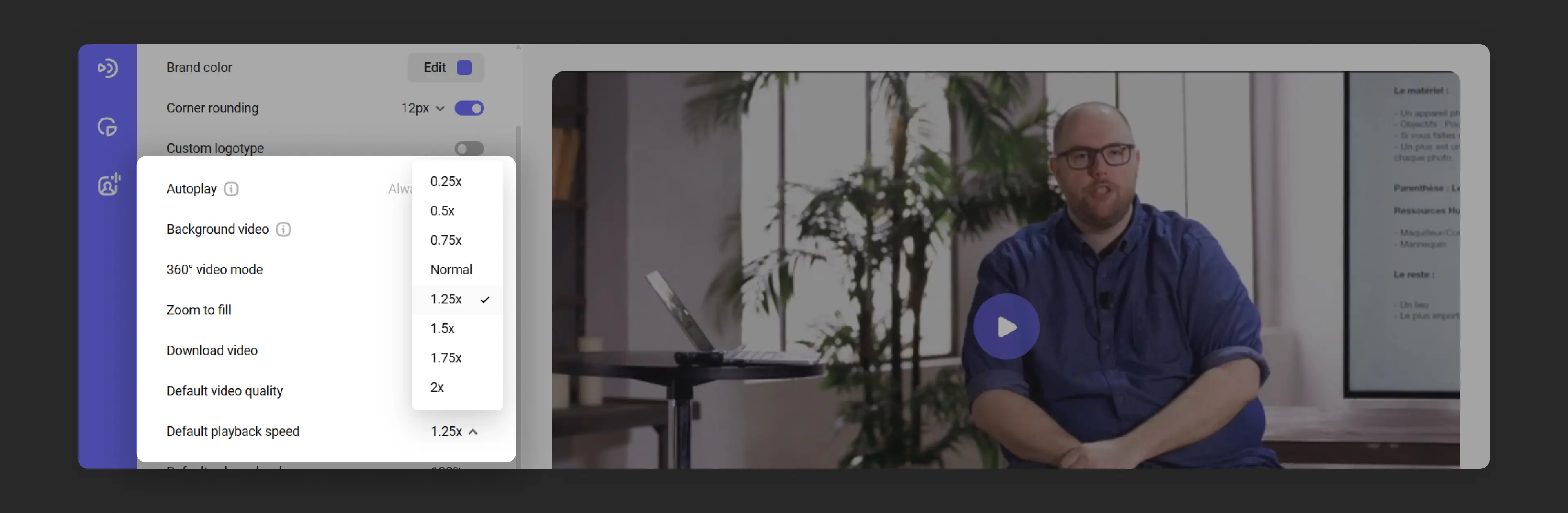 Default playback speed setting