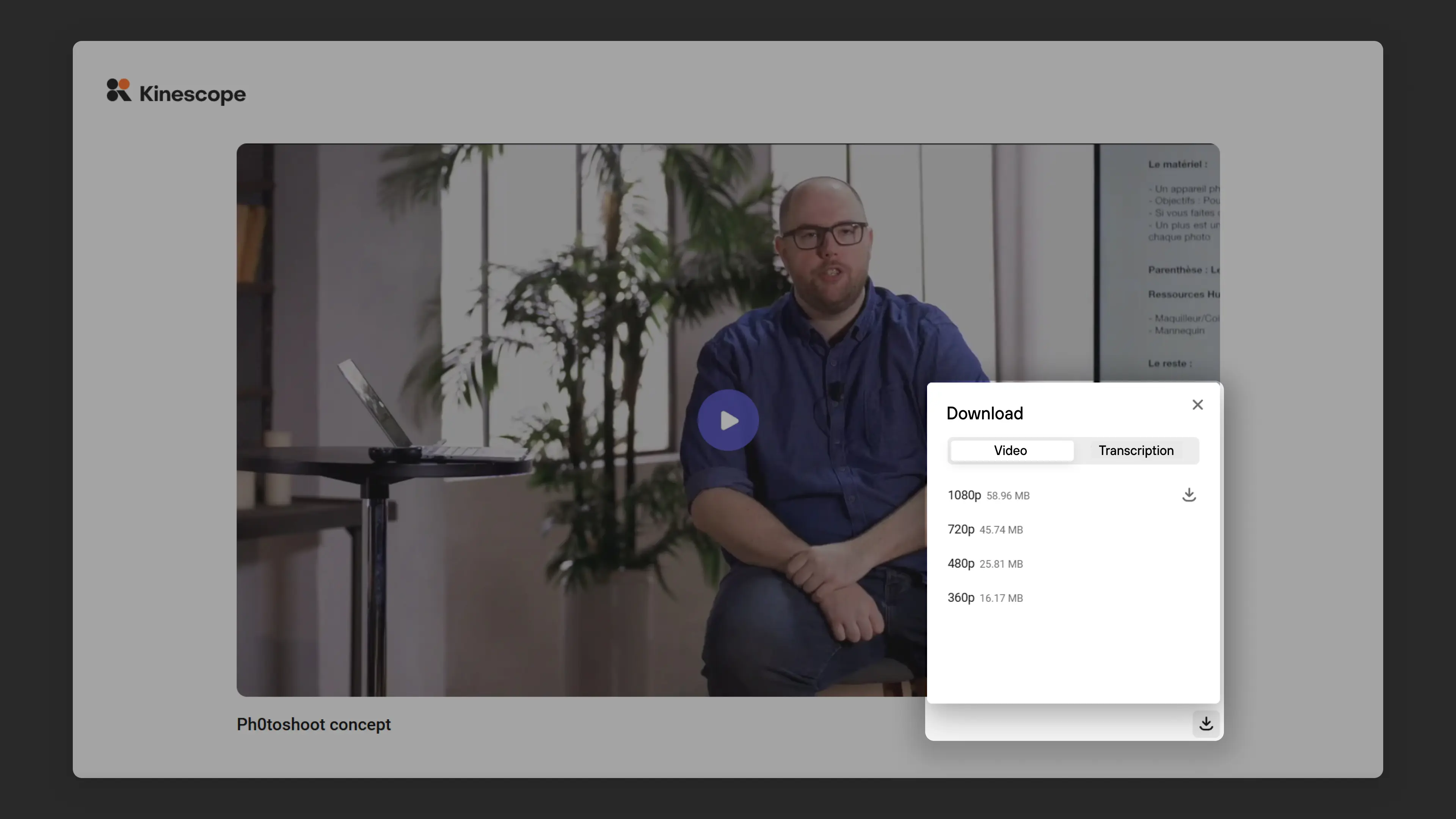 Downloading video and transcriptions from the player