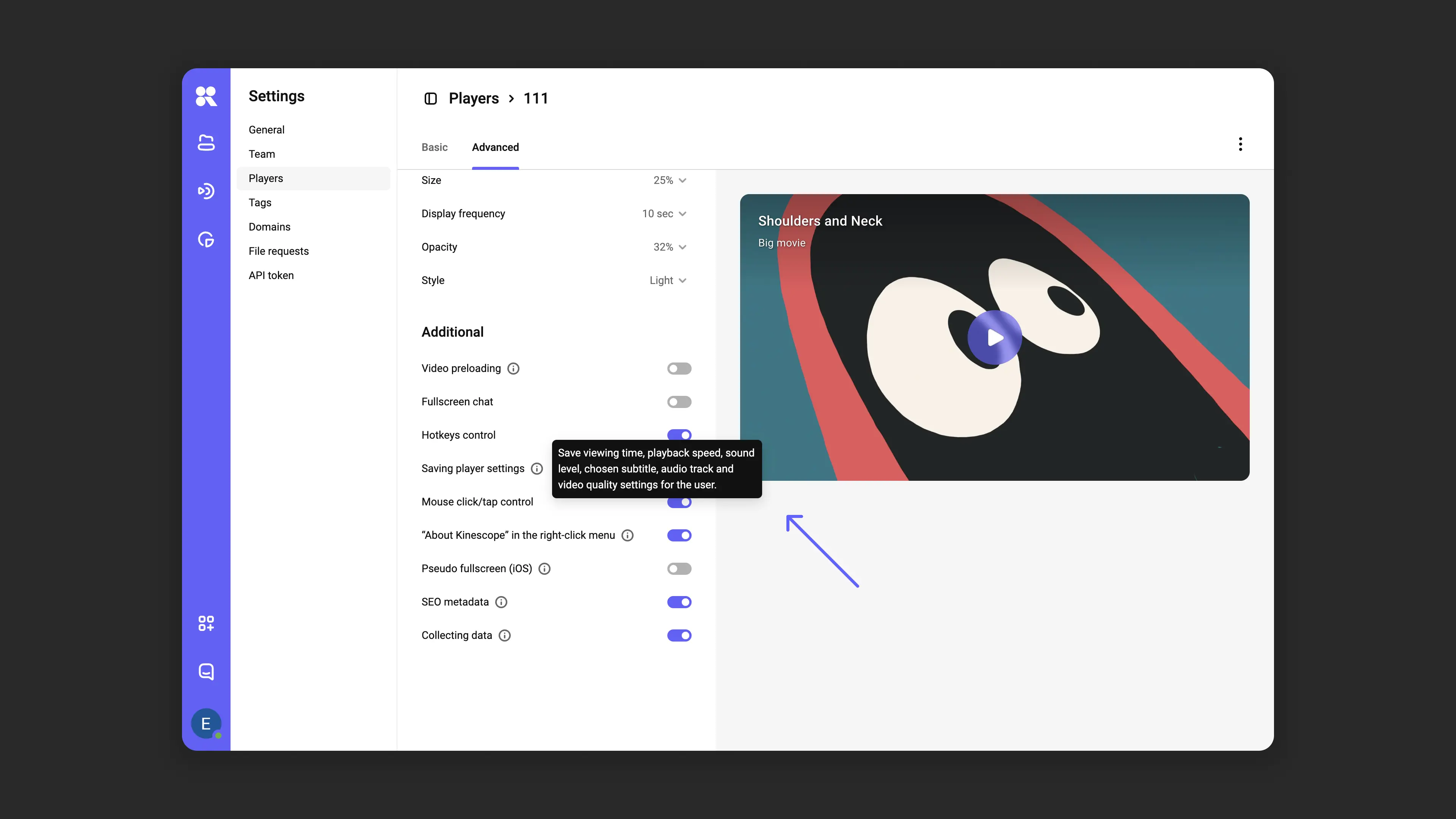 Viewer preference memory settings