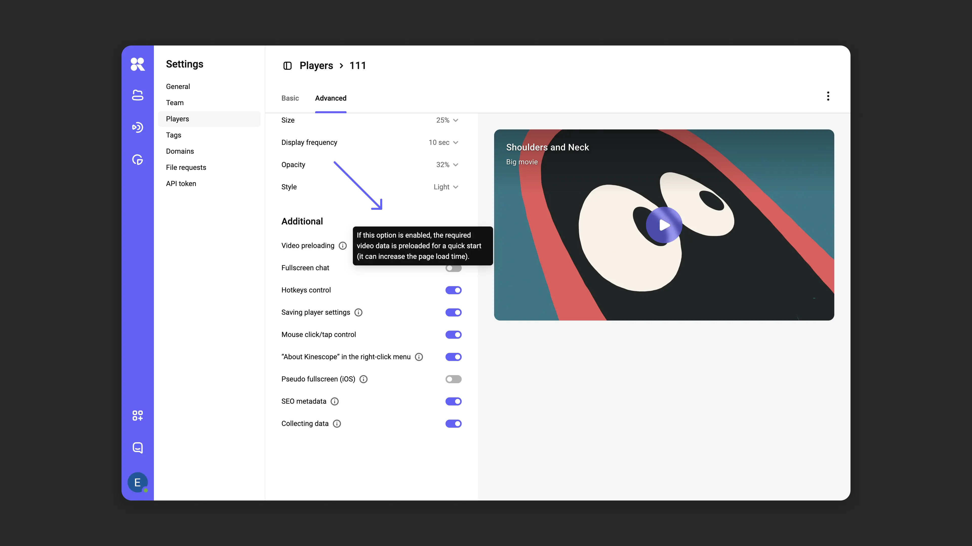 Preloading and additional function settings