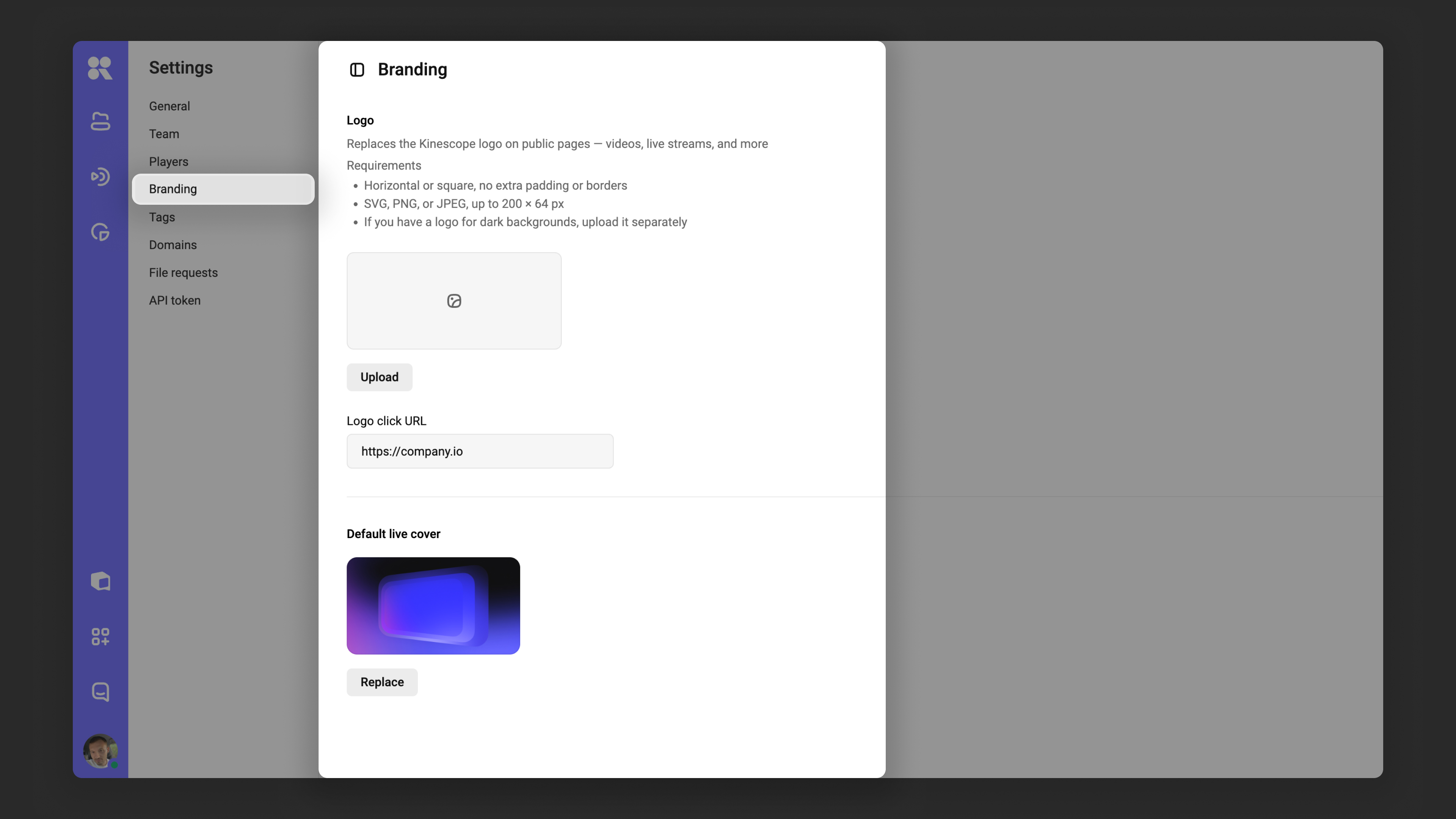 Branding settings in Kinescope